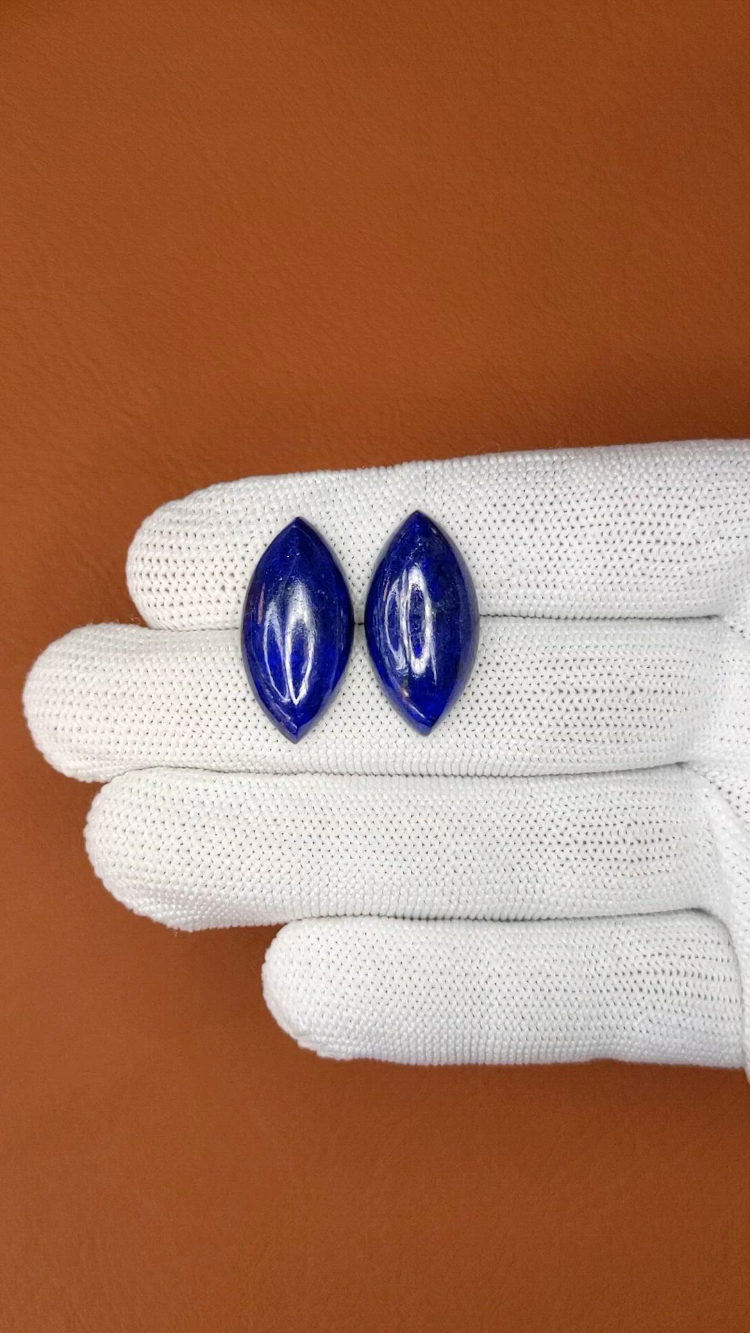 23.29 Ct.Tw.Total Carat Weight Cabochon Lapis Pair from Afghanistan Size Video