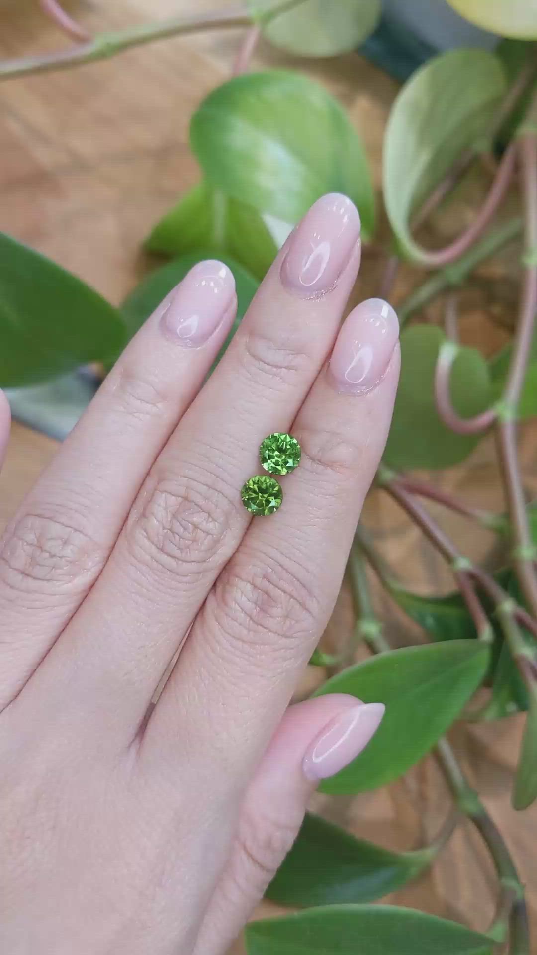 2.10 Ct.Tw.Total Carat Weight Green Demantoid Garnet Pair from Russia Size Video