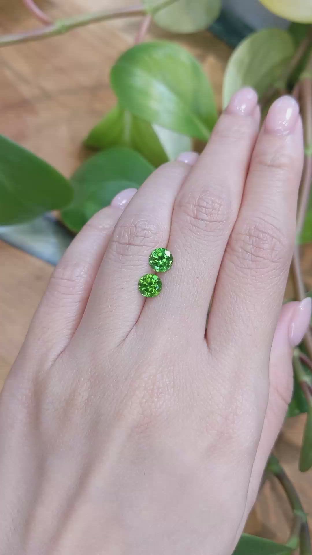 2.10 Ct.Tw.Total Carat Weight Green Demantoid Garnet Pair from Russia Size Video