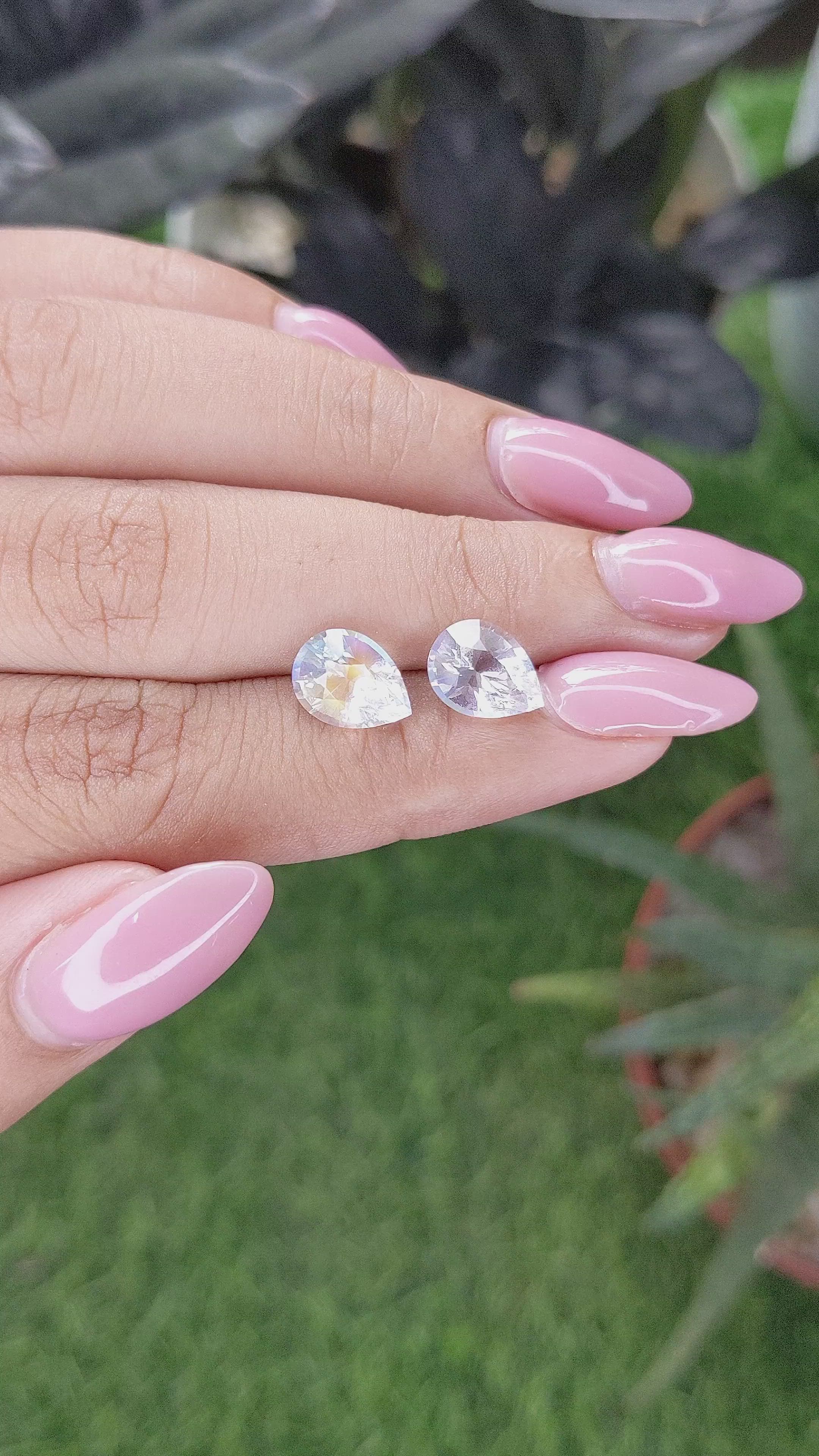 3.60&nbsp;Ct.Tw.Total Carat Weight White Moonstone Pair from Madagascar Size Video