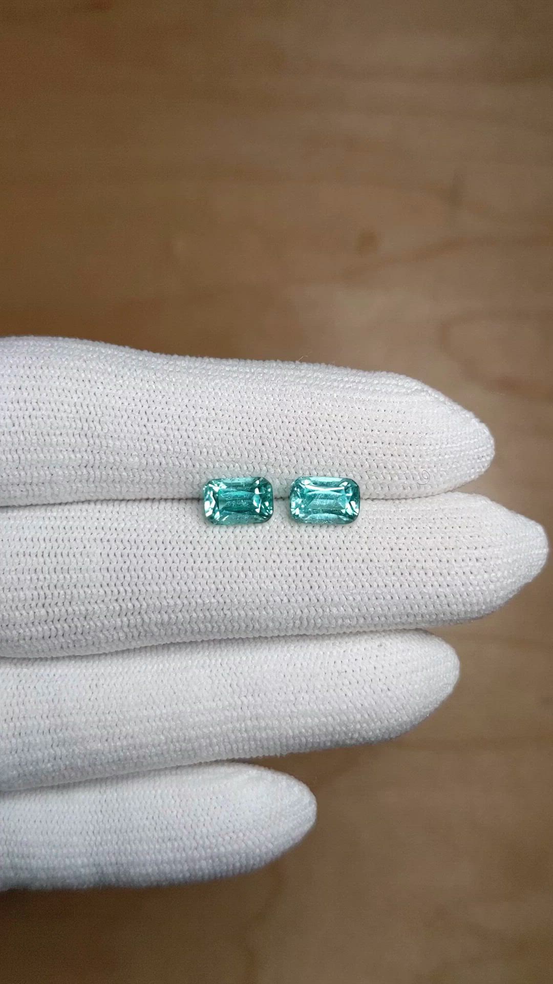 2.60&nbsp;Ct.Tw.Total Carat Weight Greenish Blue Tourmaline Pair from Brazil Size Video