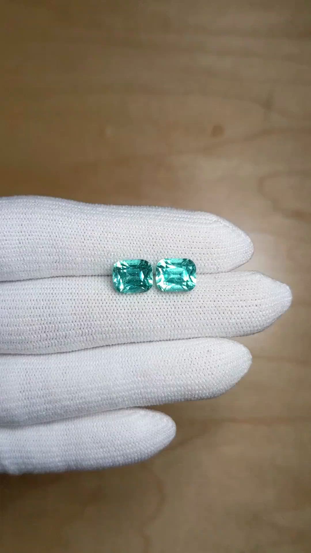 6.02&nbsp;Ct.Tw.Total Carat Weight Greenish Blue Tourmaline Pair from Brazil Size Video