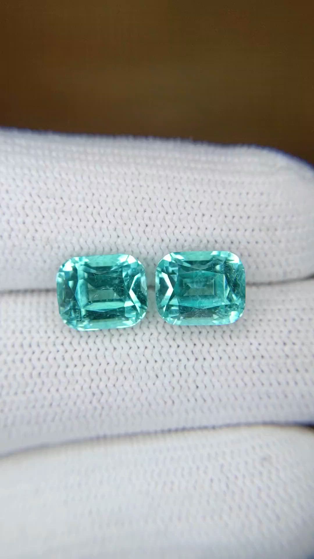6.02&nbsp;Ct.Tw.Total Carat Weight Greenish Blue Tourmaline Pair from Brazil Size Video