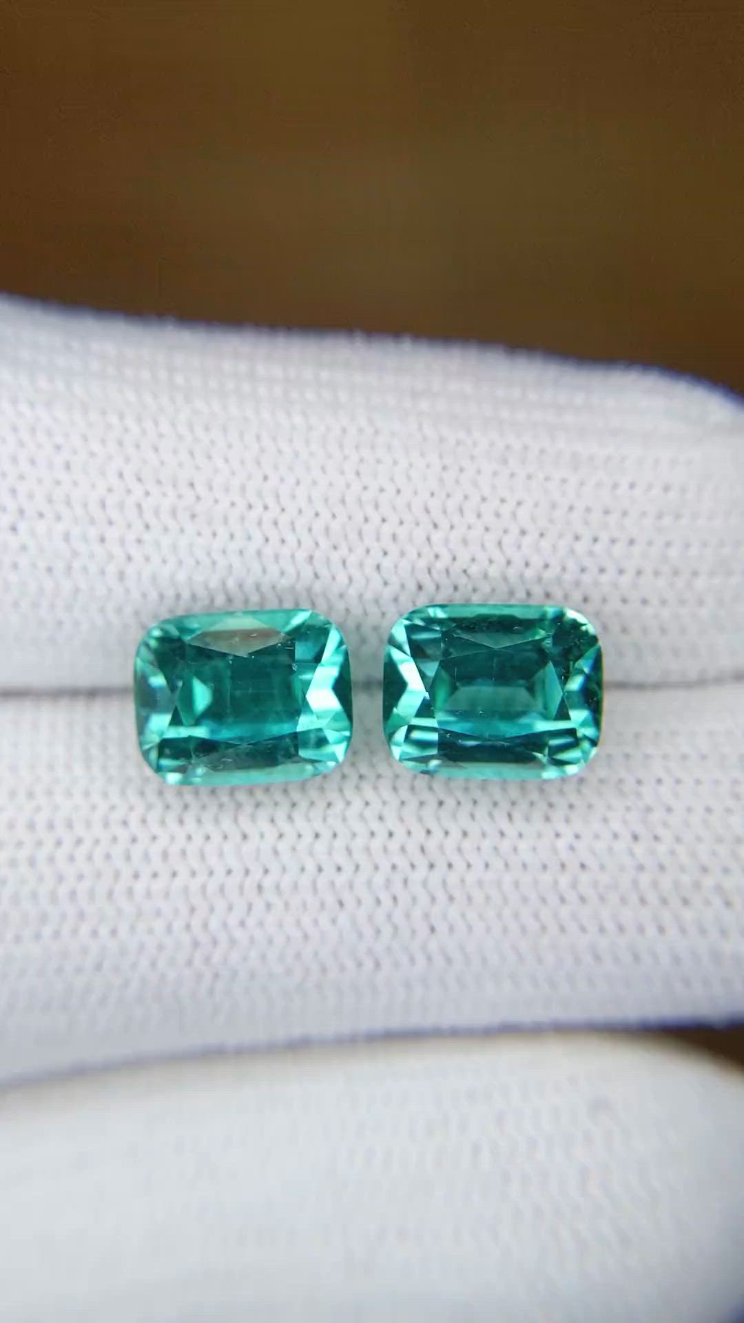 7.66 Ct.Tw.Total Carat Weight Greenish Blue Tourmaline Pair from Brazil Size Video