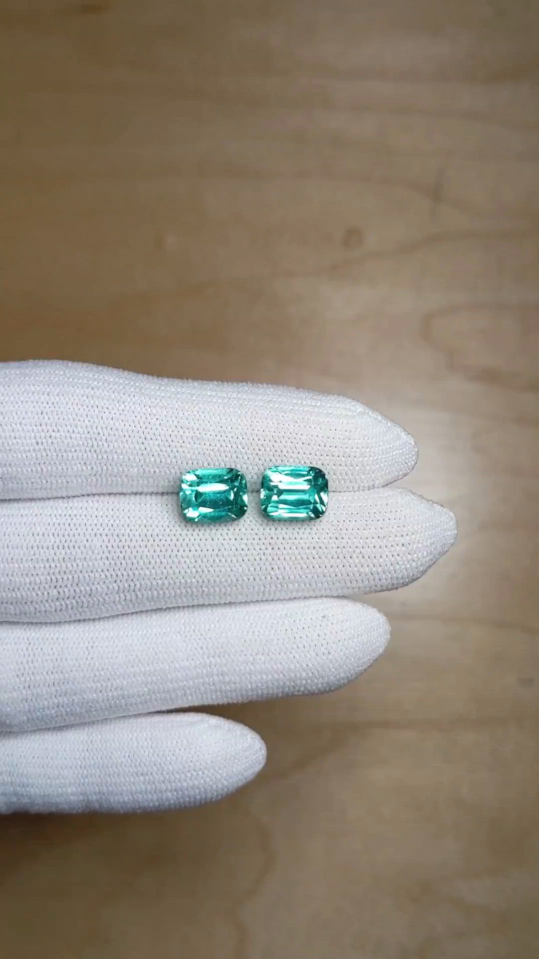 7.66 Ct.Tw.Total Carat Weight Greenish Blue Tourmaline Pair from Brazil Size Video