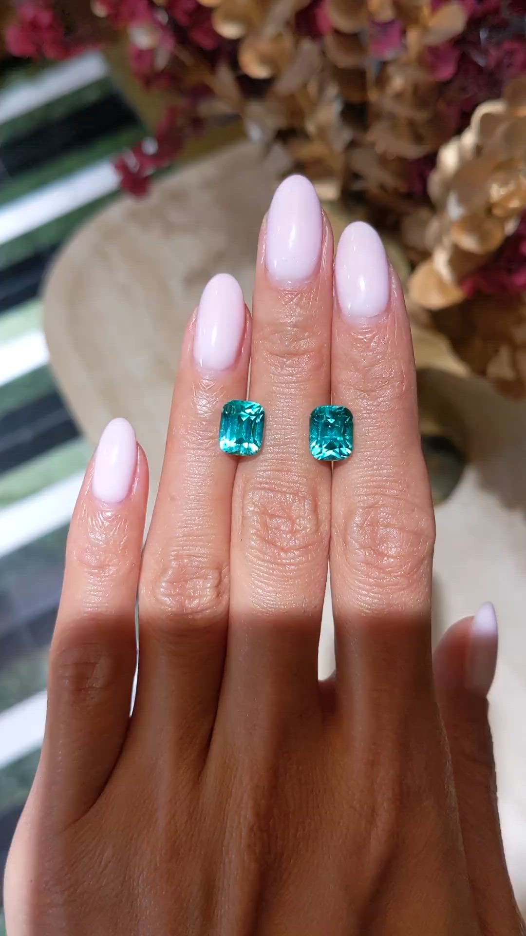 7.66 Ct.Tw.Total Carat Weight Greenish Blue Tourmaline Pair from Brazil Size Video