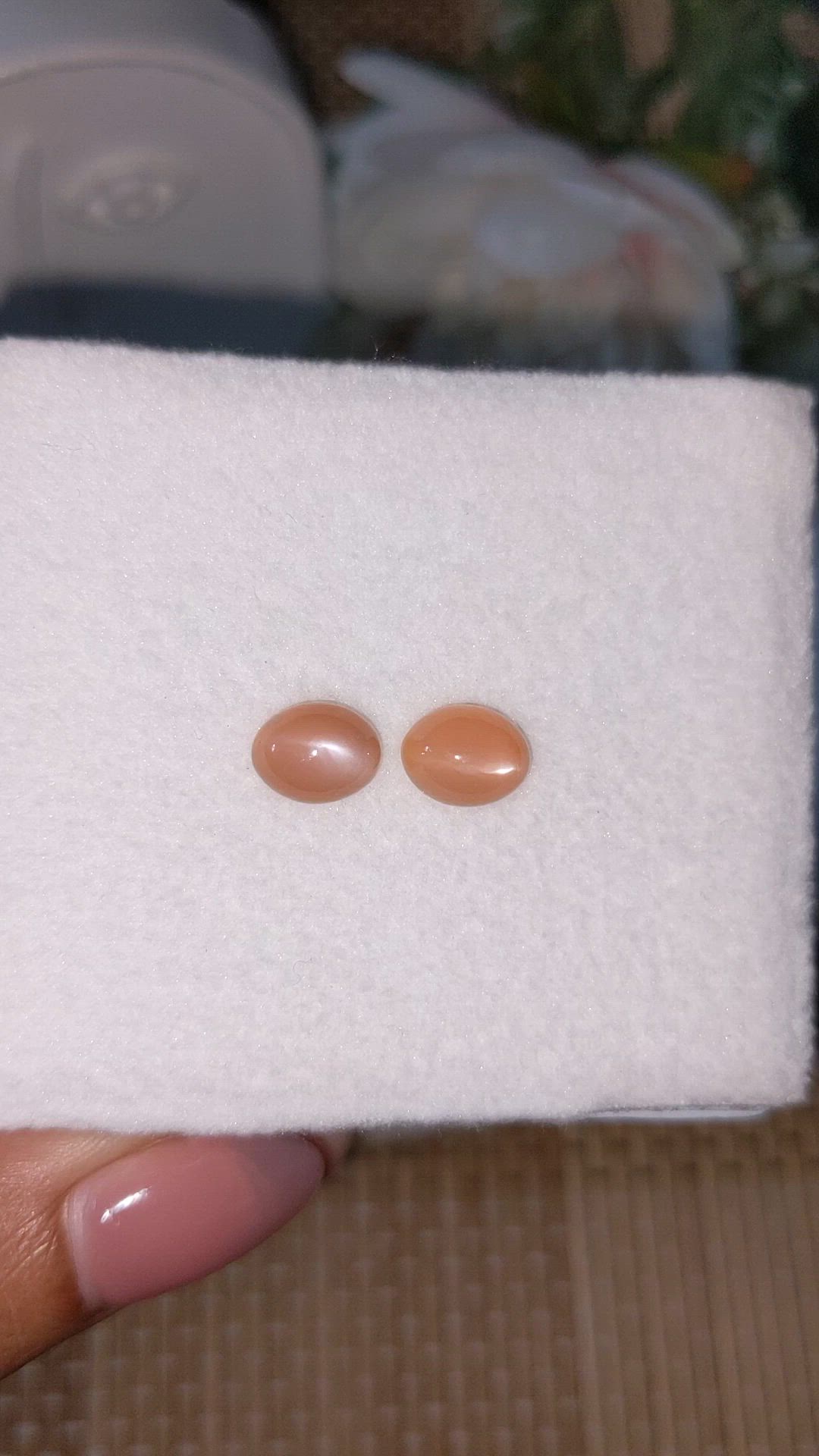 4.78&nbsp;Ct.Tw.Total Carat Weight Peach Cabochon Moonstone Pair from Ceylon (Sri Lanka) Size Video
