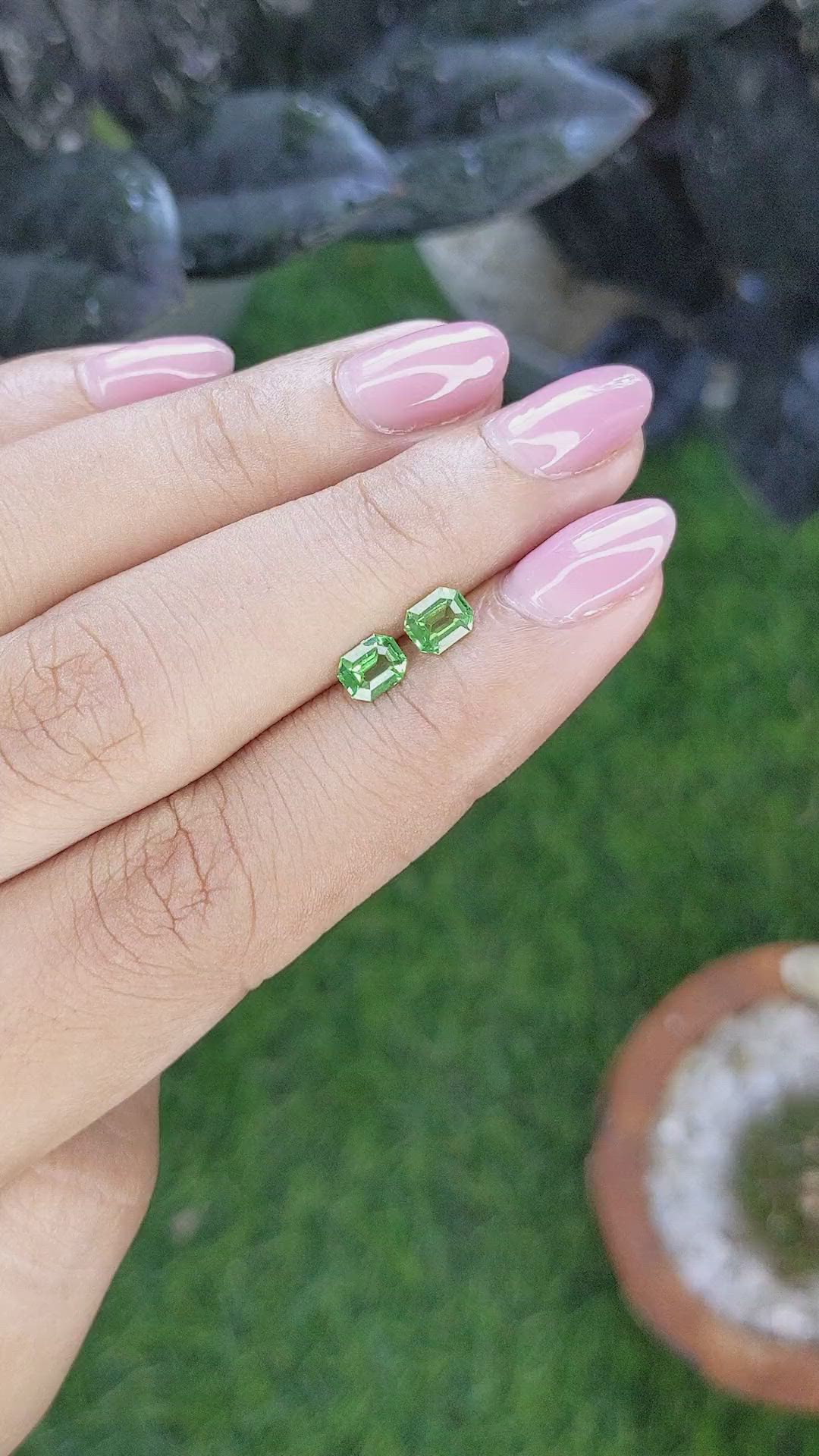 0.85&nbsp;Ct.Tw.Total Carat Weight Tsavorite Garnet Pair from Tanzania Size Video