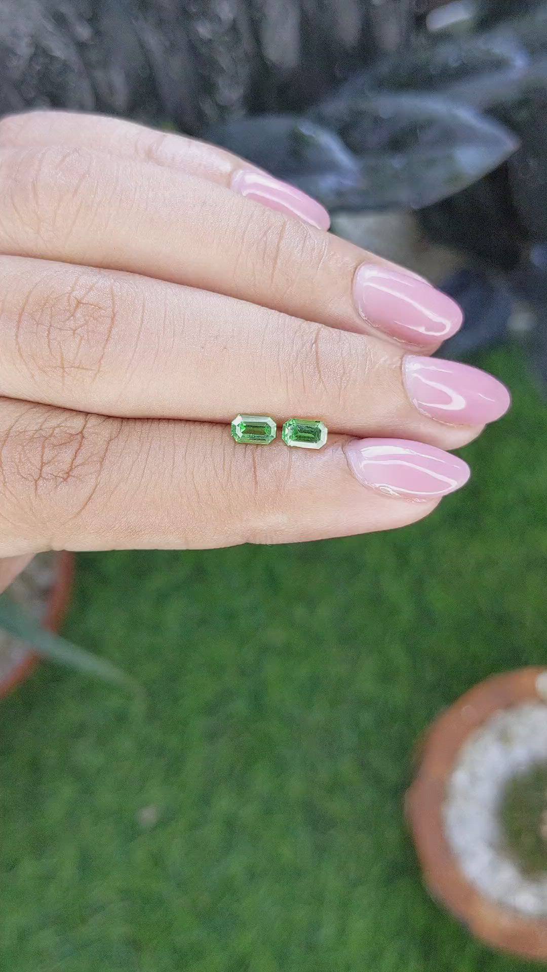 0.76 Ct.Tw.Total Carat Weight Tsavorite Garnet Pair from Tanzania Size Video