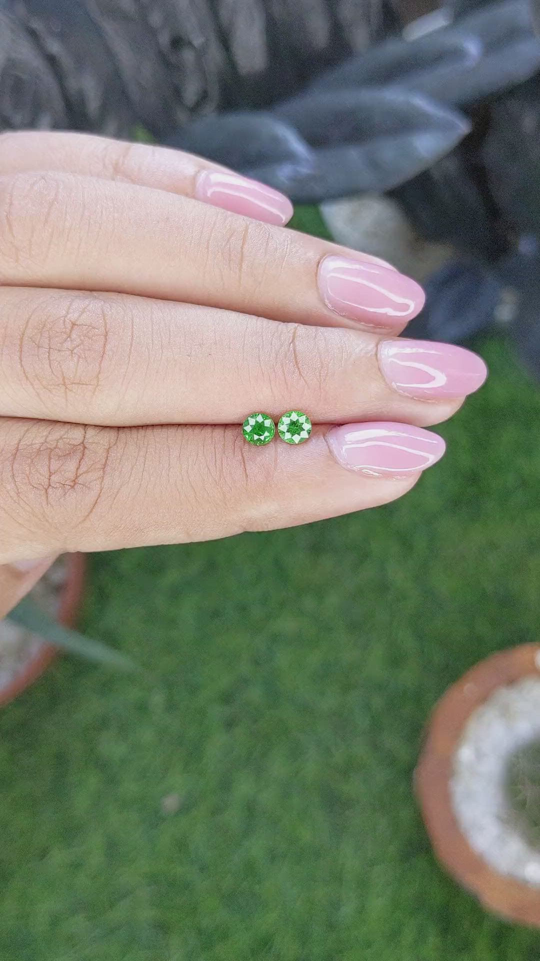 0.57 Ct.Tw.Total Carat Weight Tsavorite Garnet Pair from Tanzania Size Video