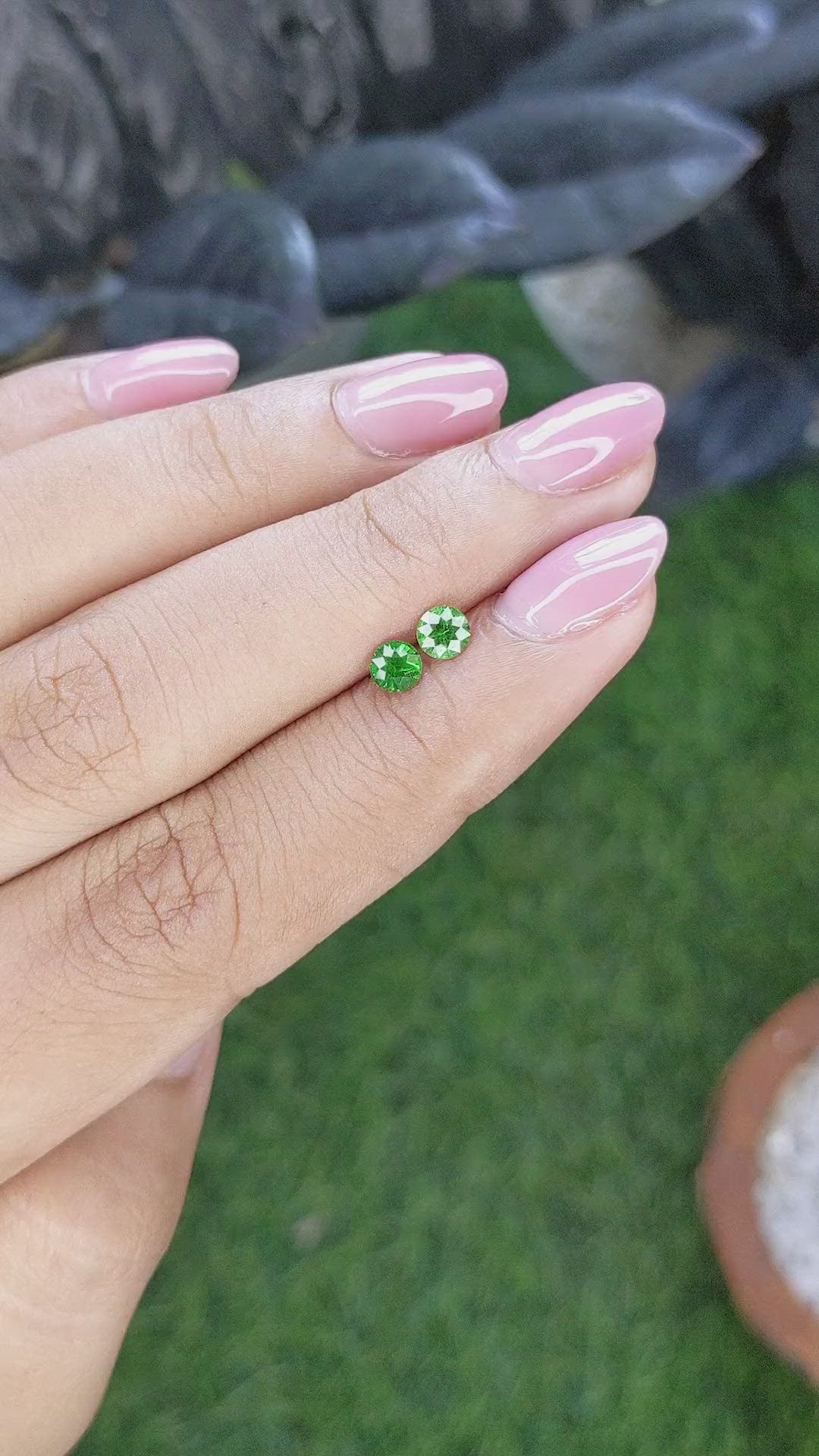 0.57 Ct.Tw.Total Carat Weight Tsavorite Garnet Pair from Tanzania Size Video