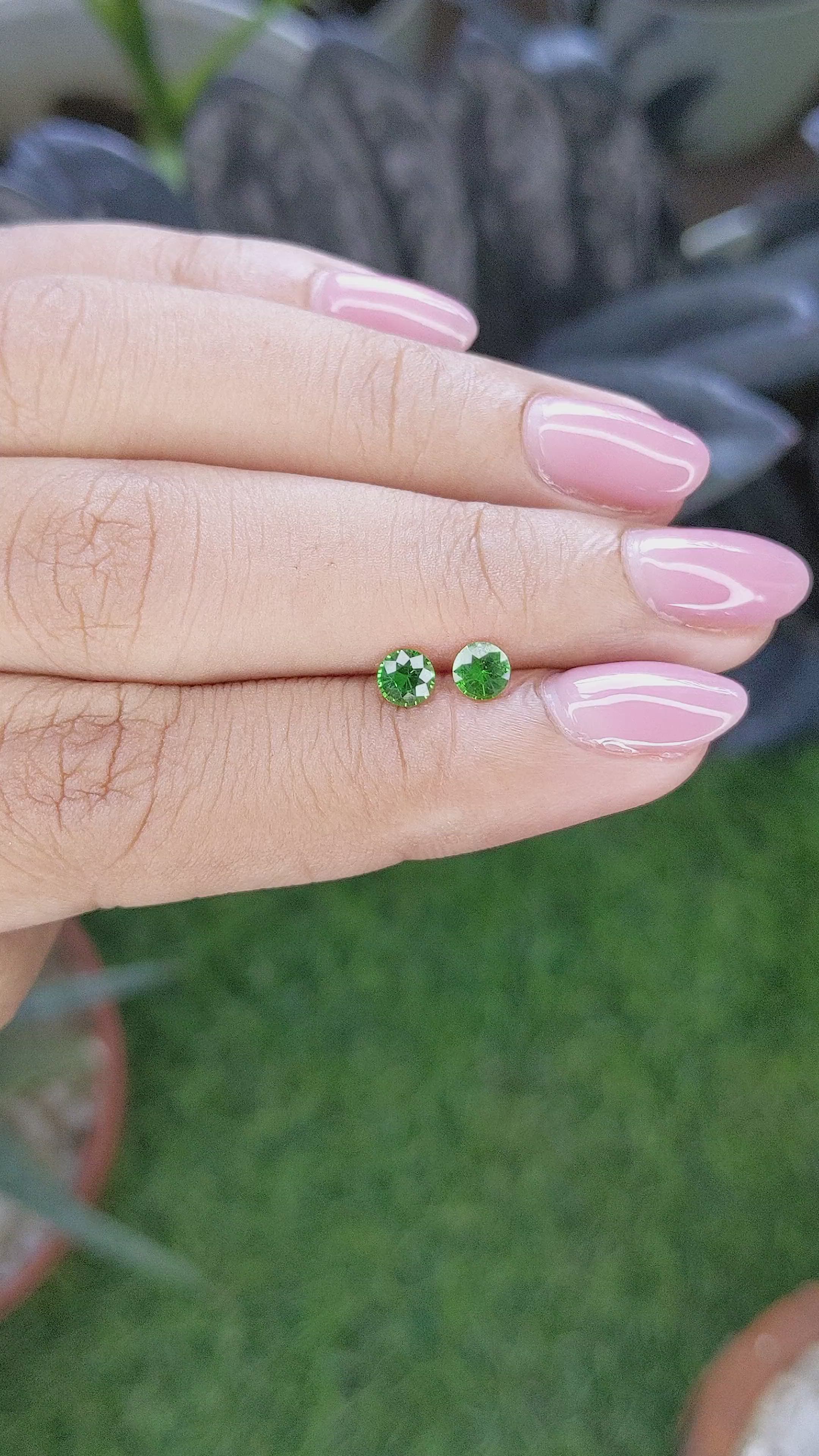 0.58 Ct.Tw.Total Carat Weight Tsavorite Garnet Pair from Tanzania Size Video
