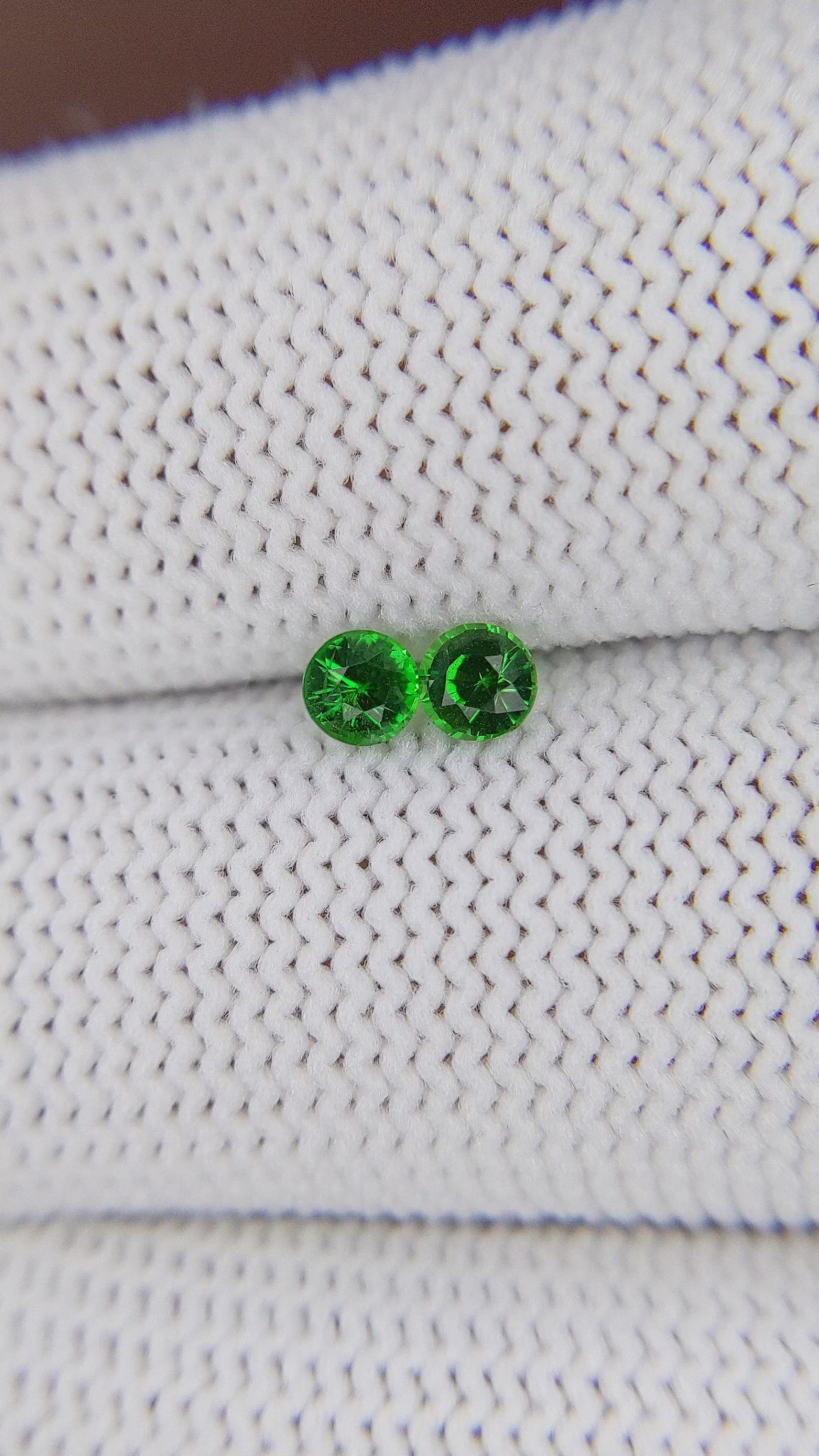 0.41 Ct.Tw.Total Carat Weight Tsavorite Garnet Pair from Tanzania Size Video
