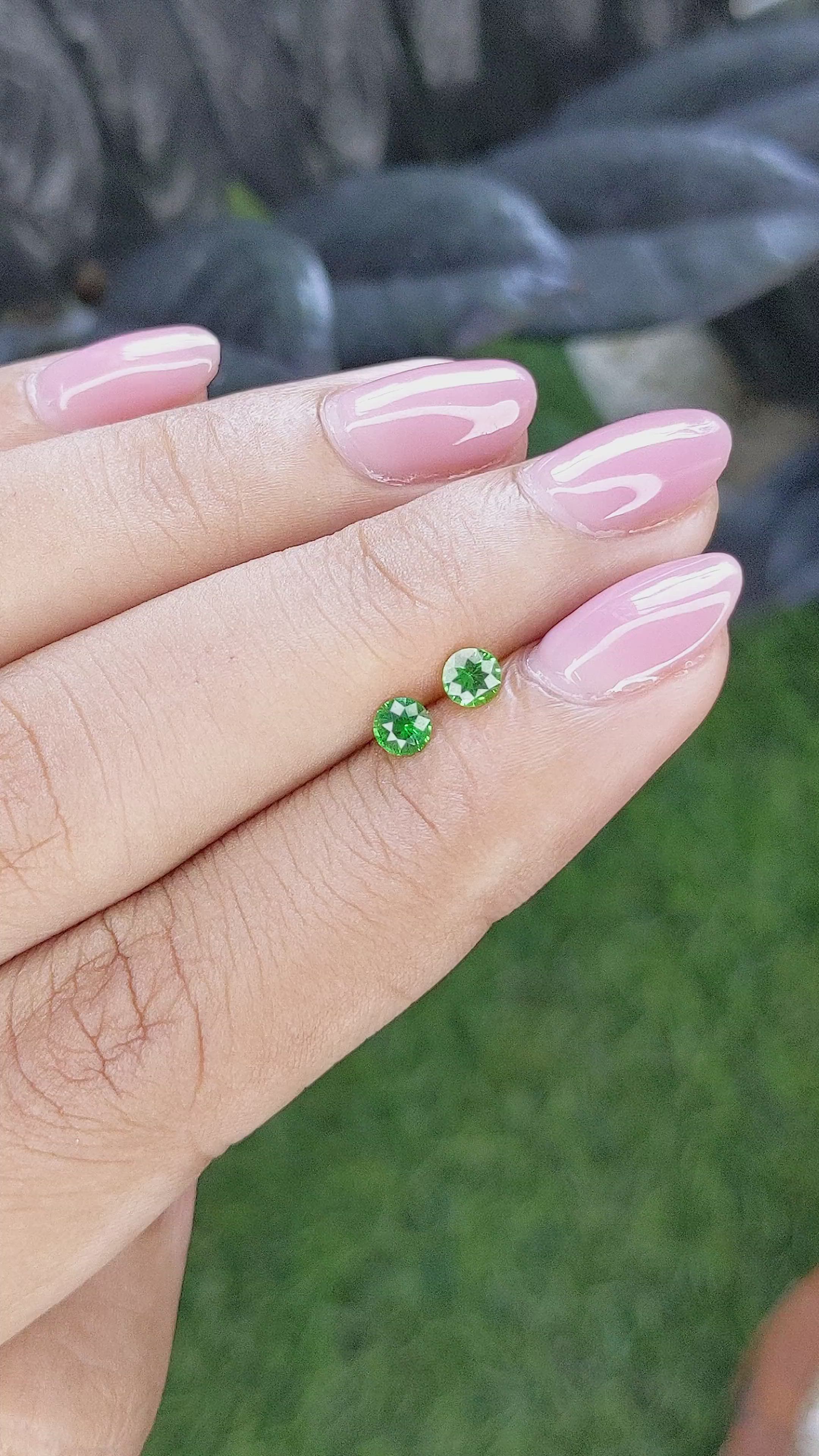 0.42 Ct.Tw.Total Carat Weight Tsavorite Garnet Pair from Tanzania Size Video