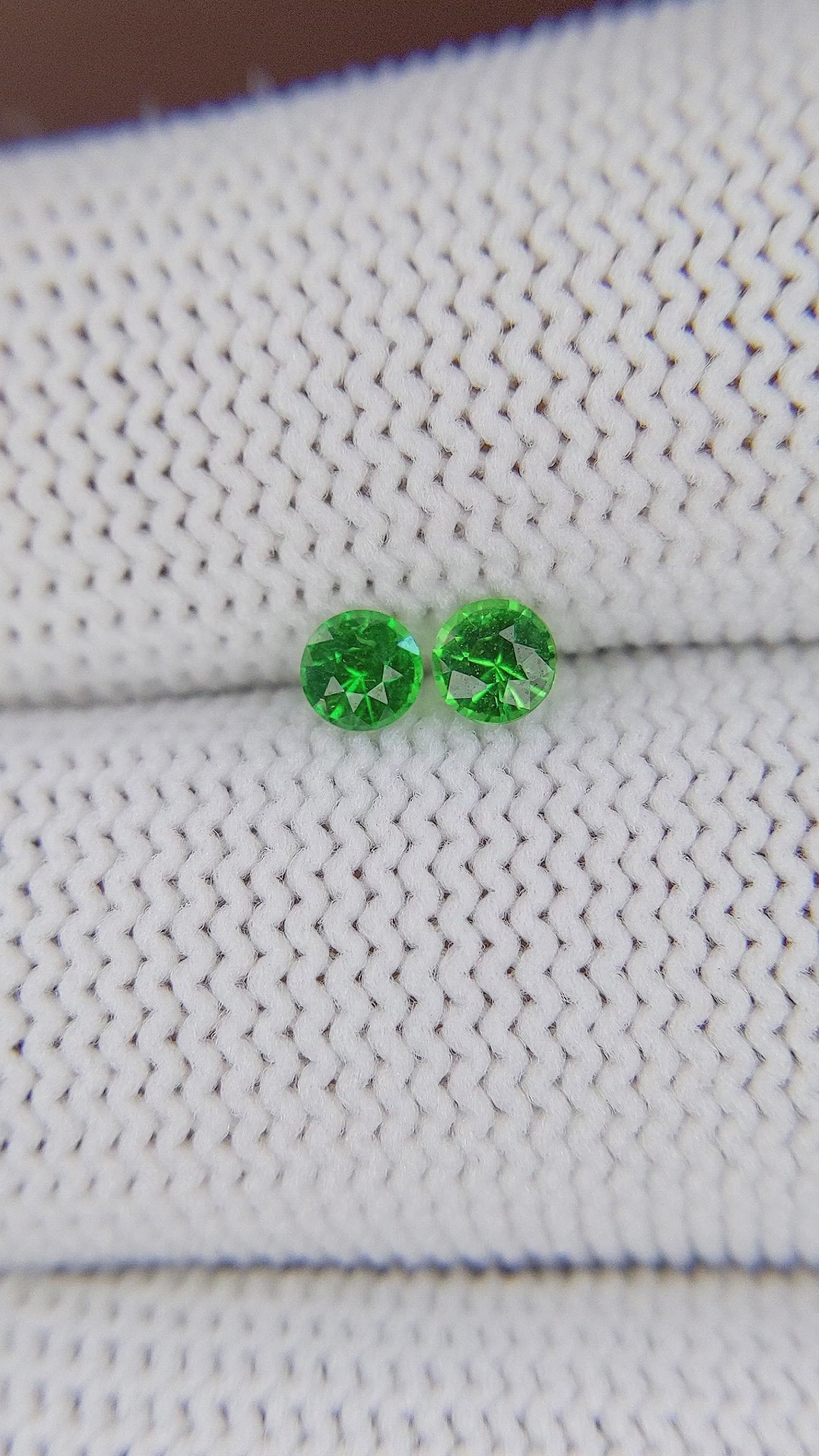0.42 Ct.Tw.Total Carat Weight Tsavorite Garnet Pair from Tanzania Size Video