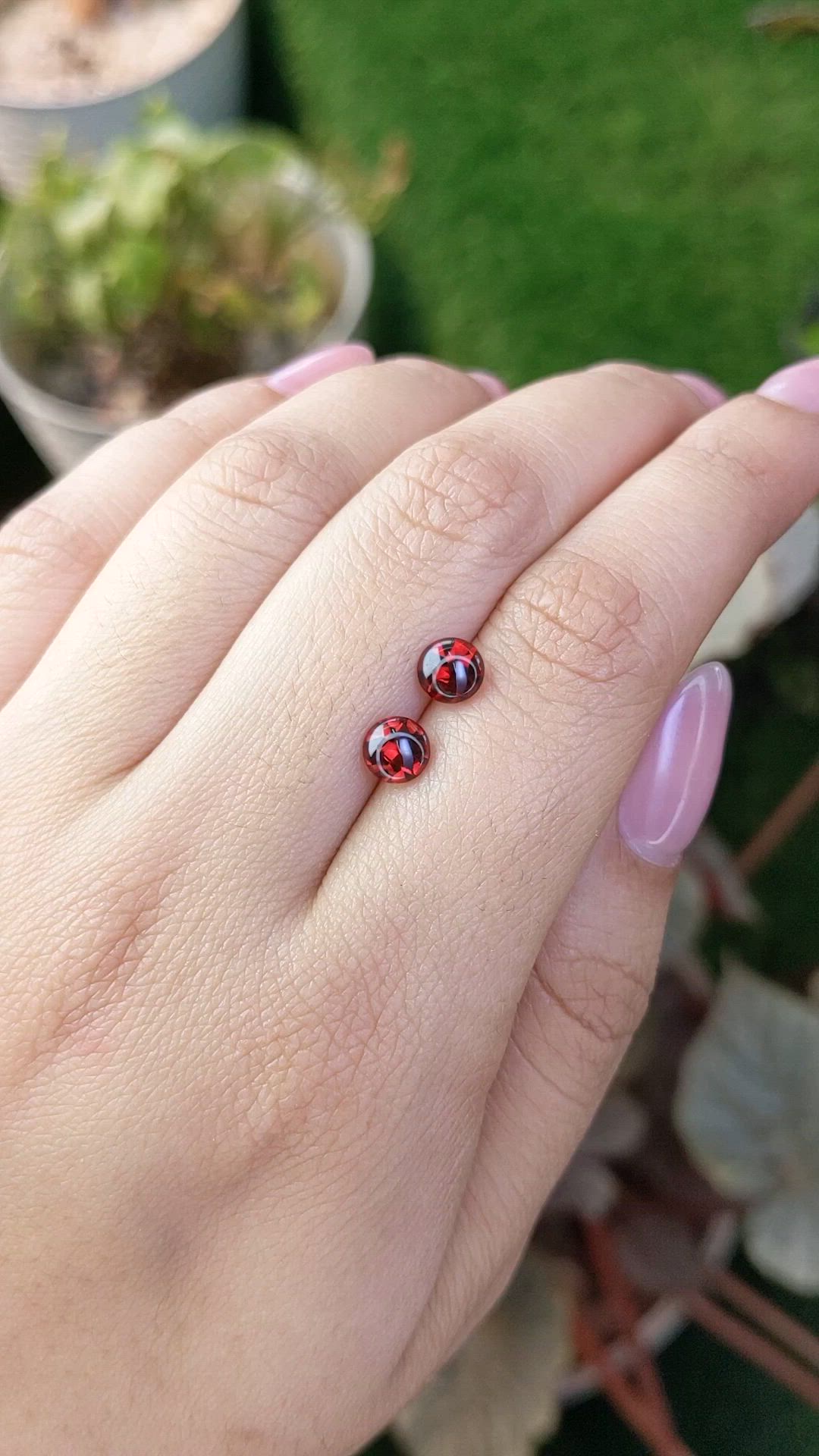 1.94 Ct.Tw.Total Carat Weight Red Cabochon Almandine Garnet Pair from Ceylon (Sri Lanka) Size Video