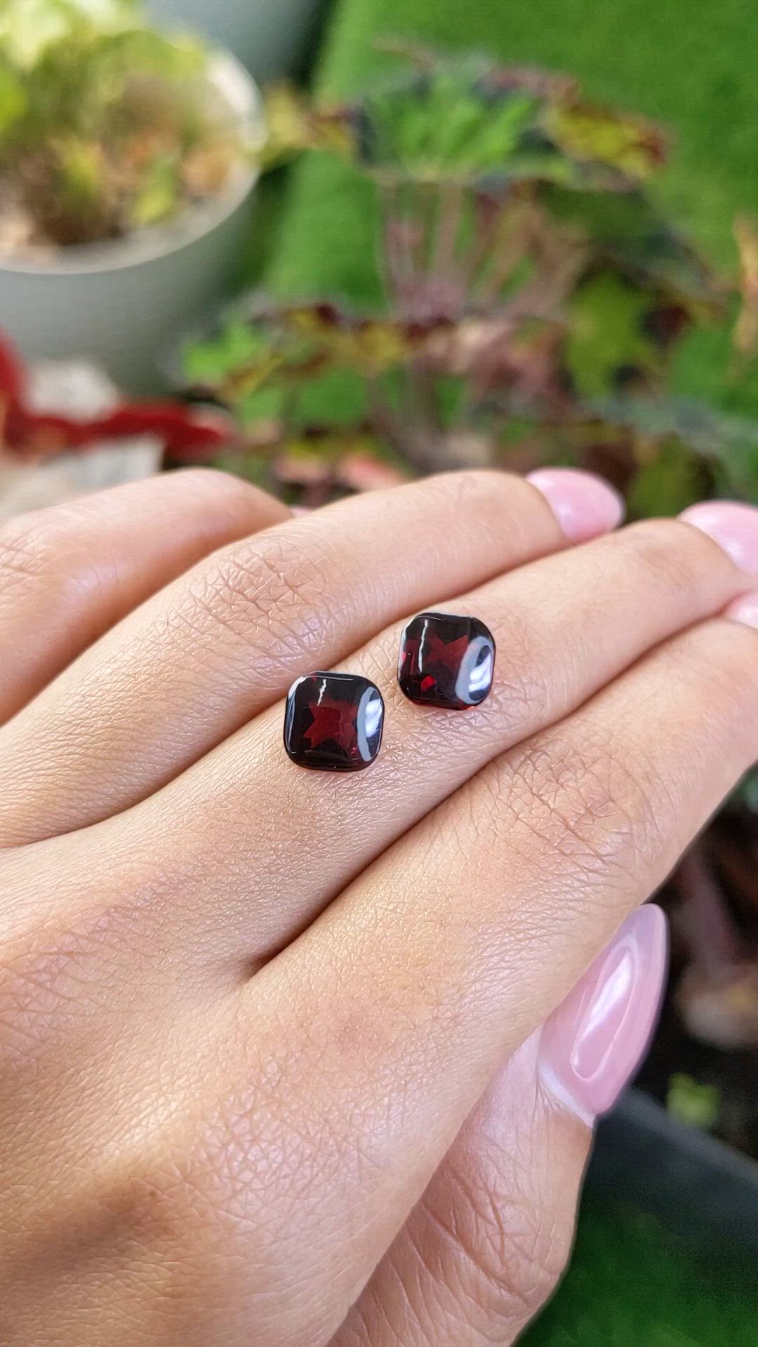 4.68&nbsp;Ct.Tw.Total Carat Weight Red Cabochon Almandine Garnet Pair from Ceylon (Sri Lanka) Size Video
