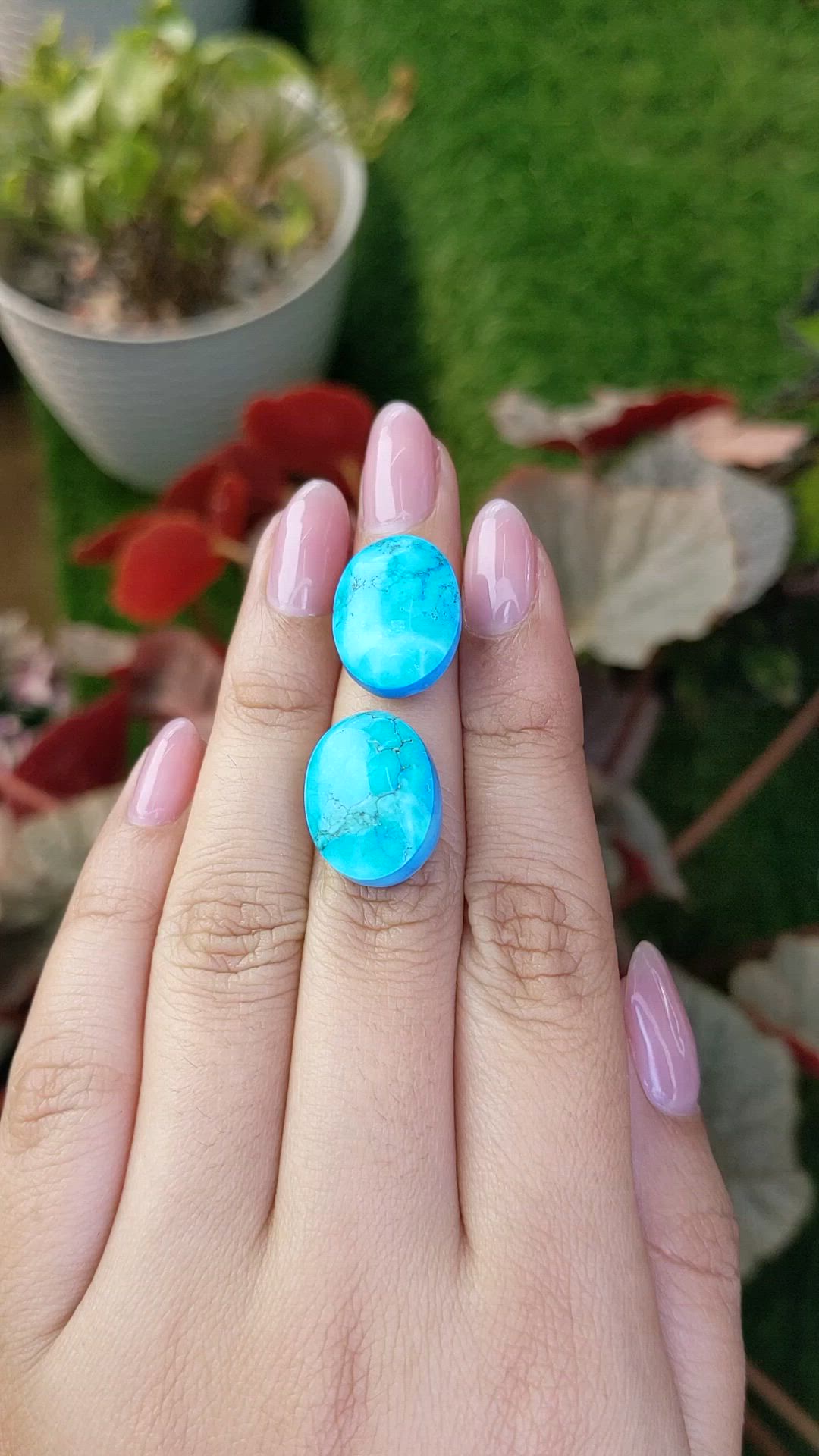 30.96&nbsp;Ct.Tw.Total Carat Weight Blue Cabochon Turquoise Pair from Persia(Iran) Size Video