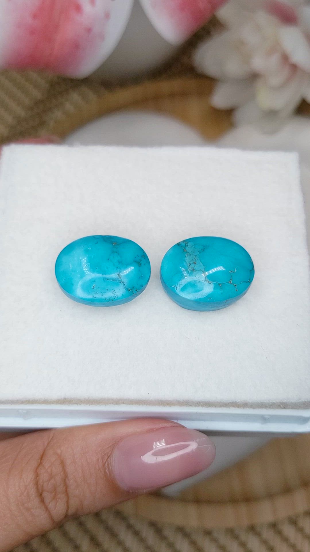 30.96&nbsp;Ct.Tw.Total Carat Weight Blue Cabochon Turquoise Pair from Persia(Iran) Size Video