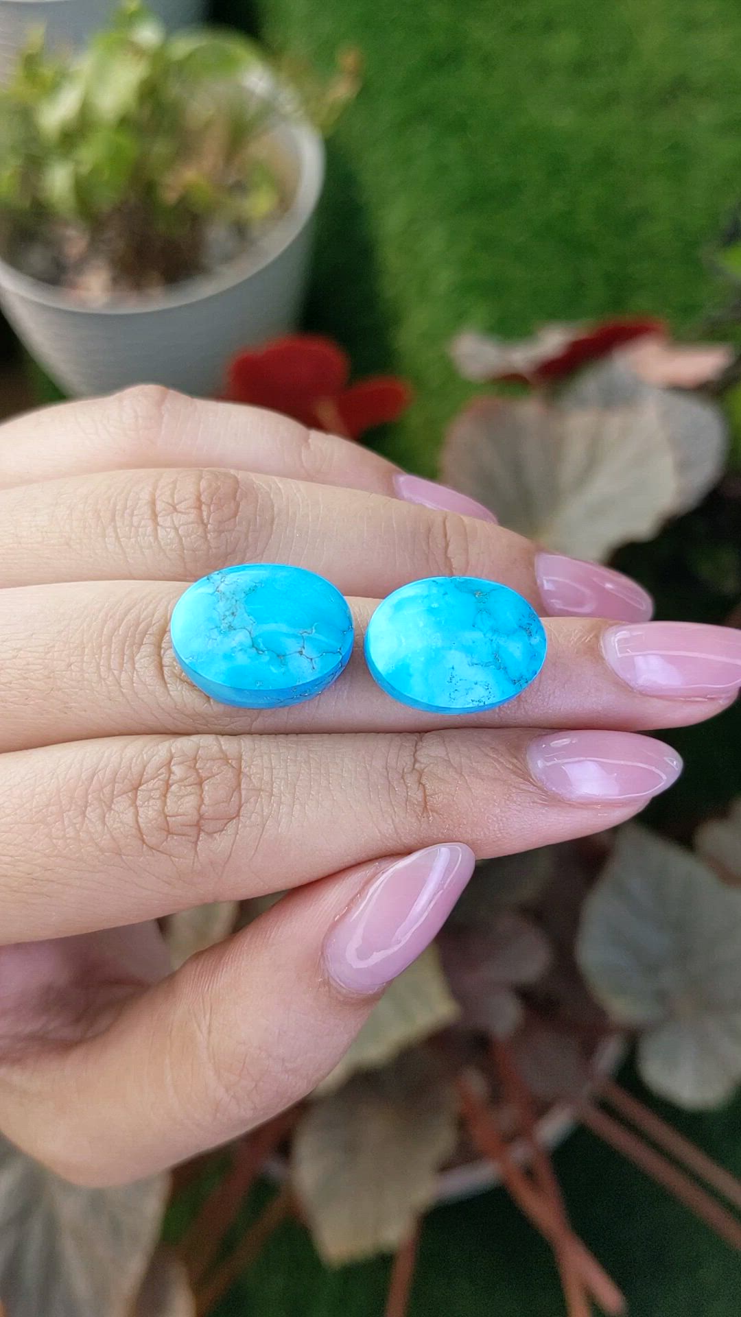 30.96&nbsp;Ct.Tw.Total Carat Weight Blue Cabochon Turquoise Pair from Persia(Iran) Size Video