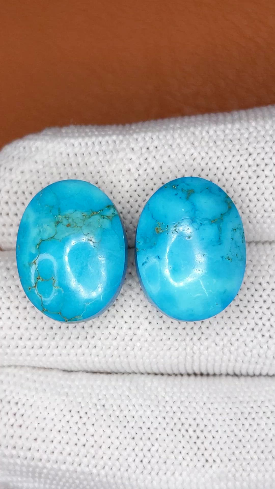 30.96&nbsp;Ct.Tw.Total Carat Weight Blue Cabochon Turquoise Pair from Persia(Iran) Size Video