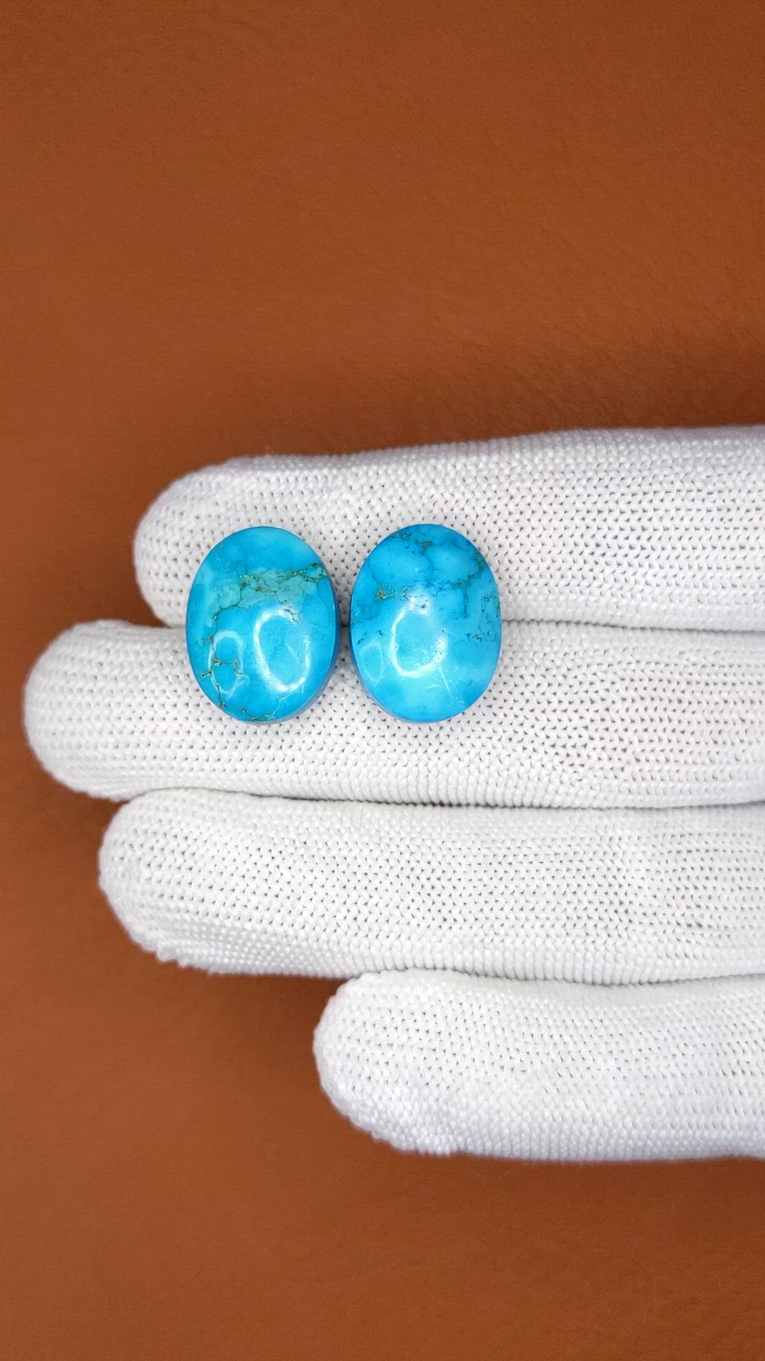 30.96&nbsp;Ct.Tw.Total Carat Weight Blue Cabochon Turquoise Pair from Persia(Iran) Size Video