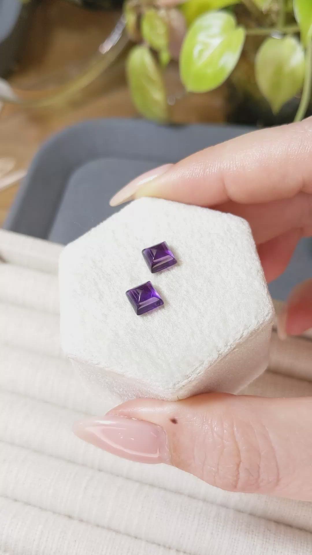 2.37 Ct.Tw.Total Carat Weight Purple Cabochon Amethyst Pair from Brazil Size Video