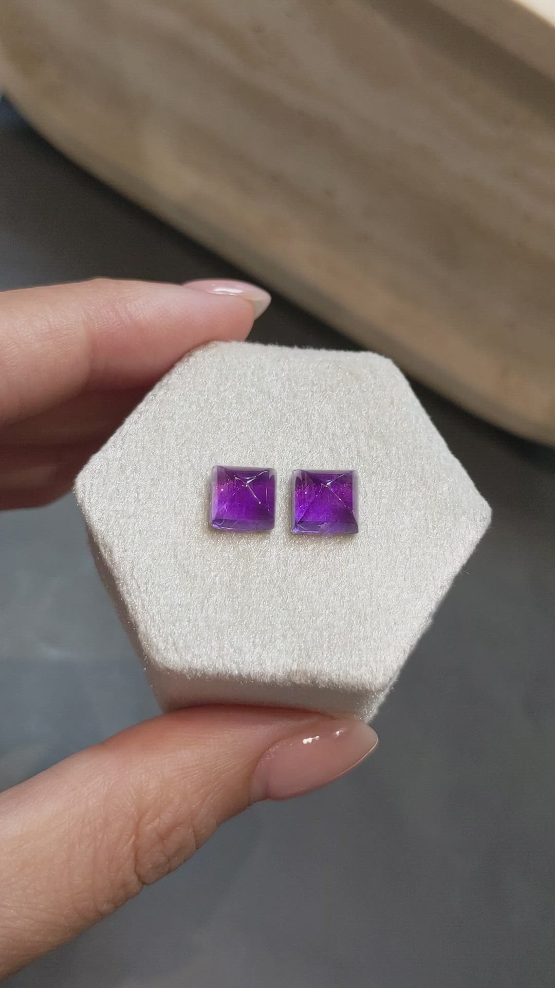 5.07 Ct.Tw.Total Carat Weight Purple Cabochon Amethyst Pair from Brazil Size Video