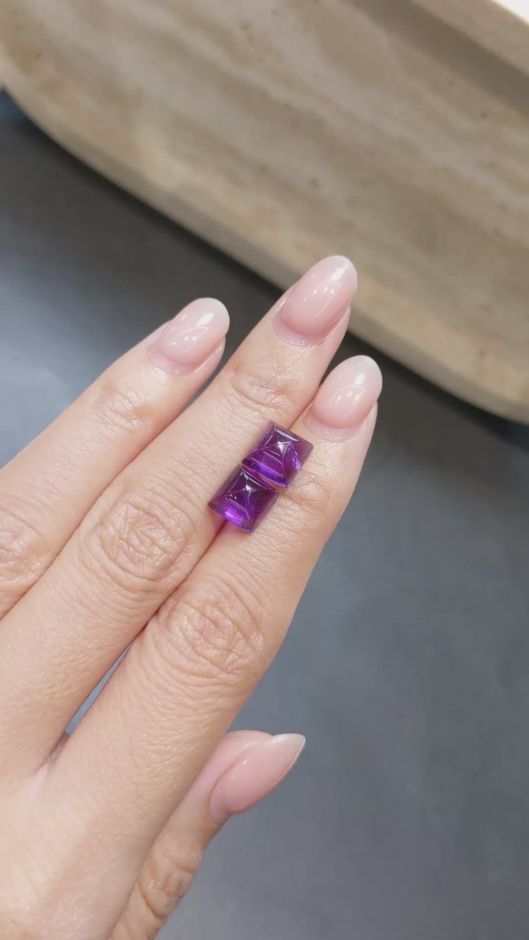 5.07 Ct.Tw.Total Carat Weight Purple Cabochon Amethyst Pair from Brazil Size Video