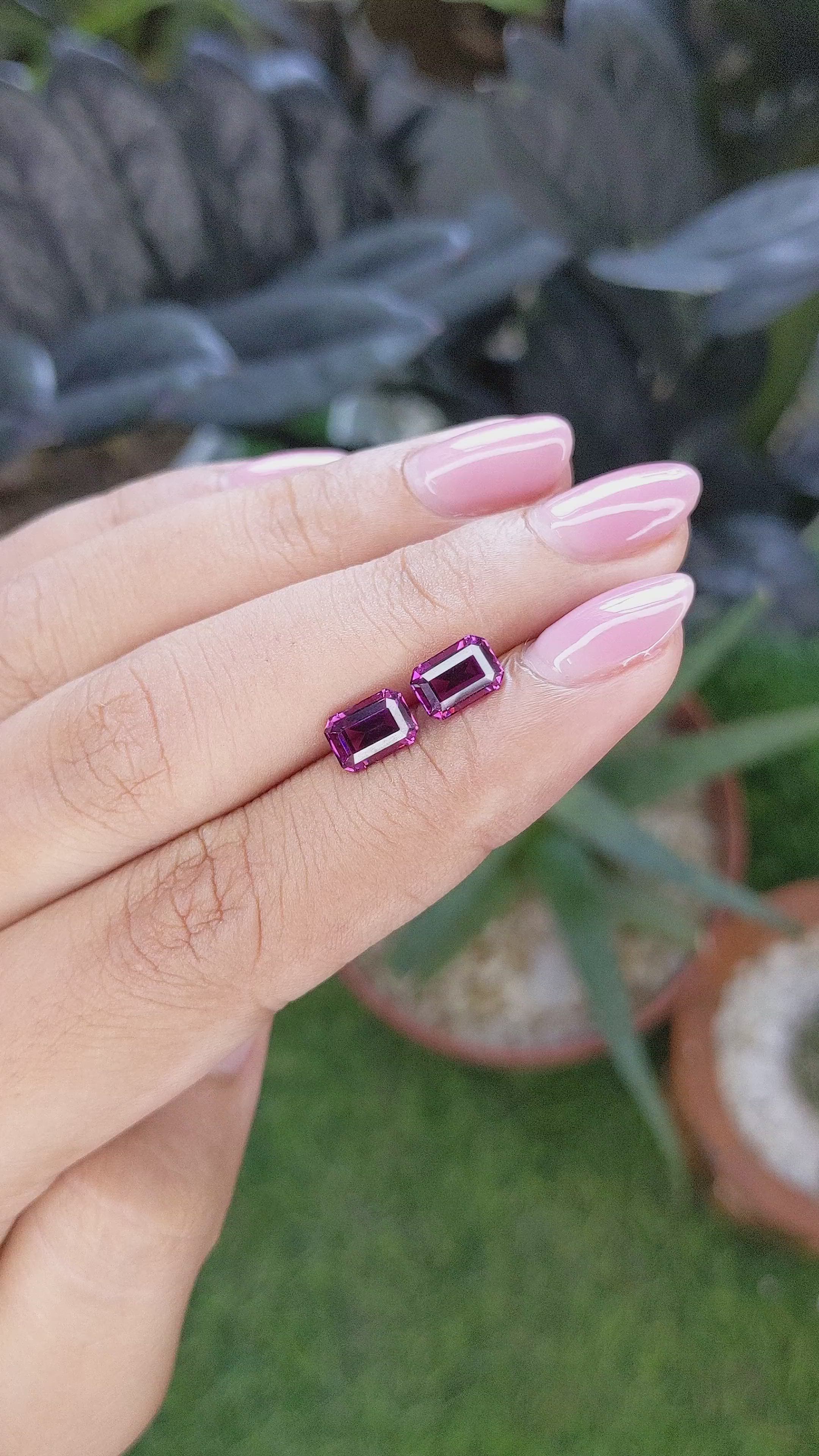 2.62 Ct.Tw.Total Carat Weight Purplish Pink Garnet Pair from Ceylon (Sri Lanka) Size Video