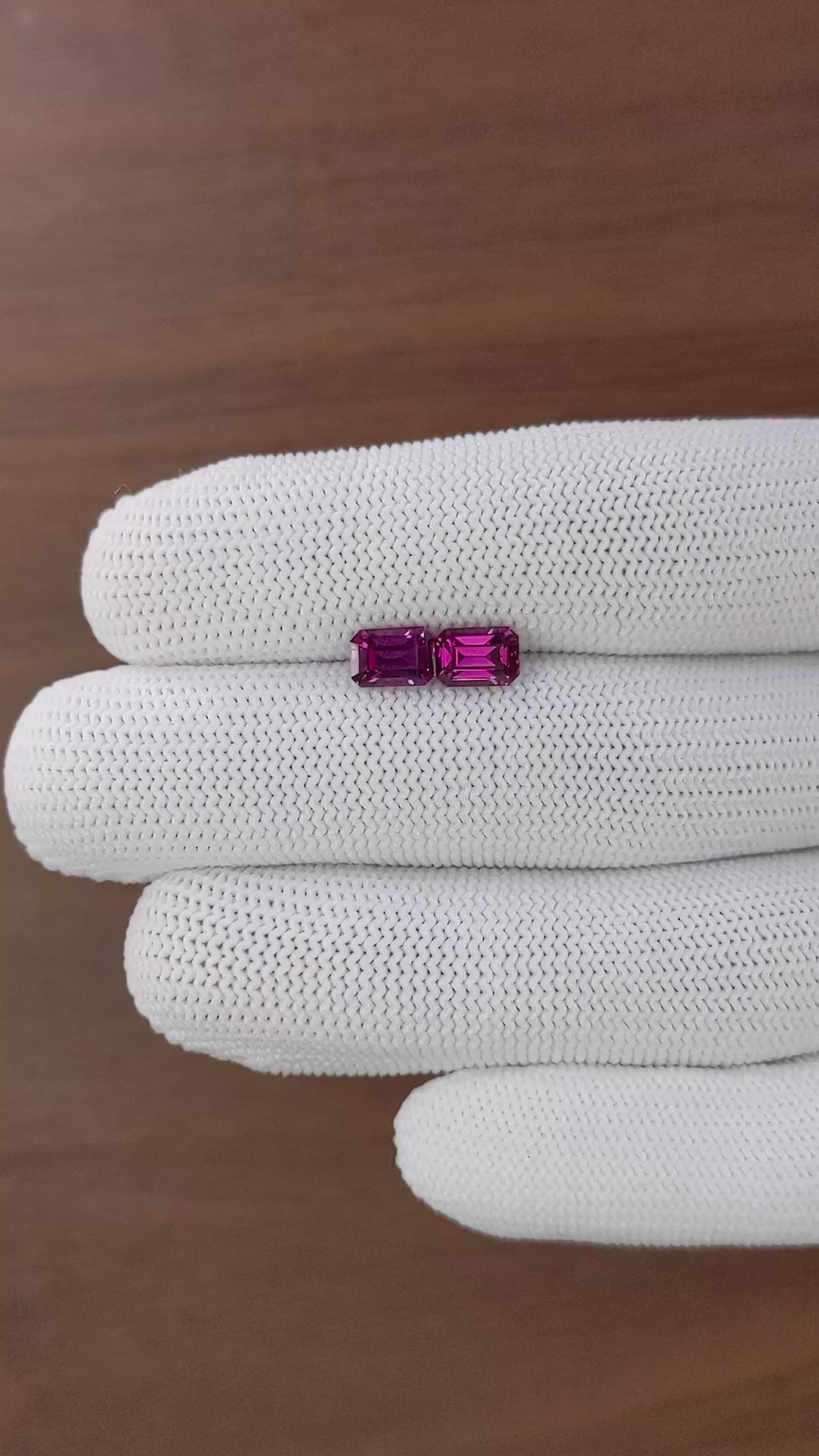 2.62 Ct.Tw.Total Carat Weight Purplish Pink Garnet Pair from Ceylon (Sri Lanka) Size Video
