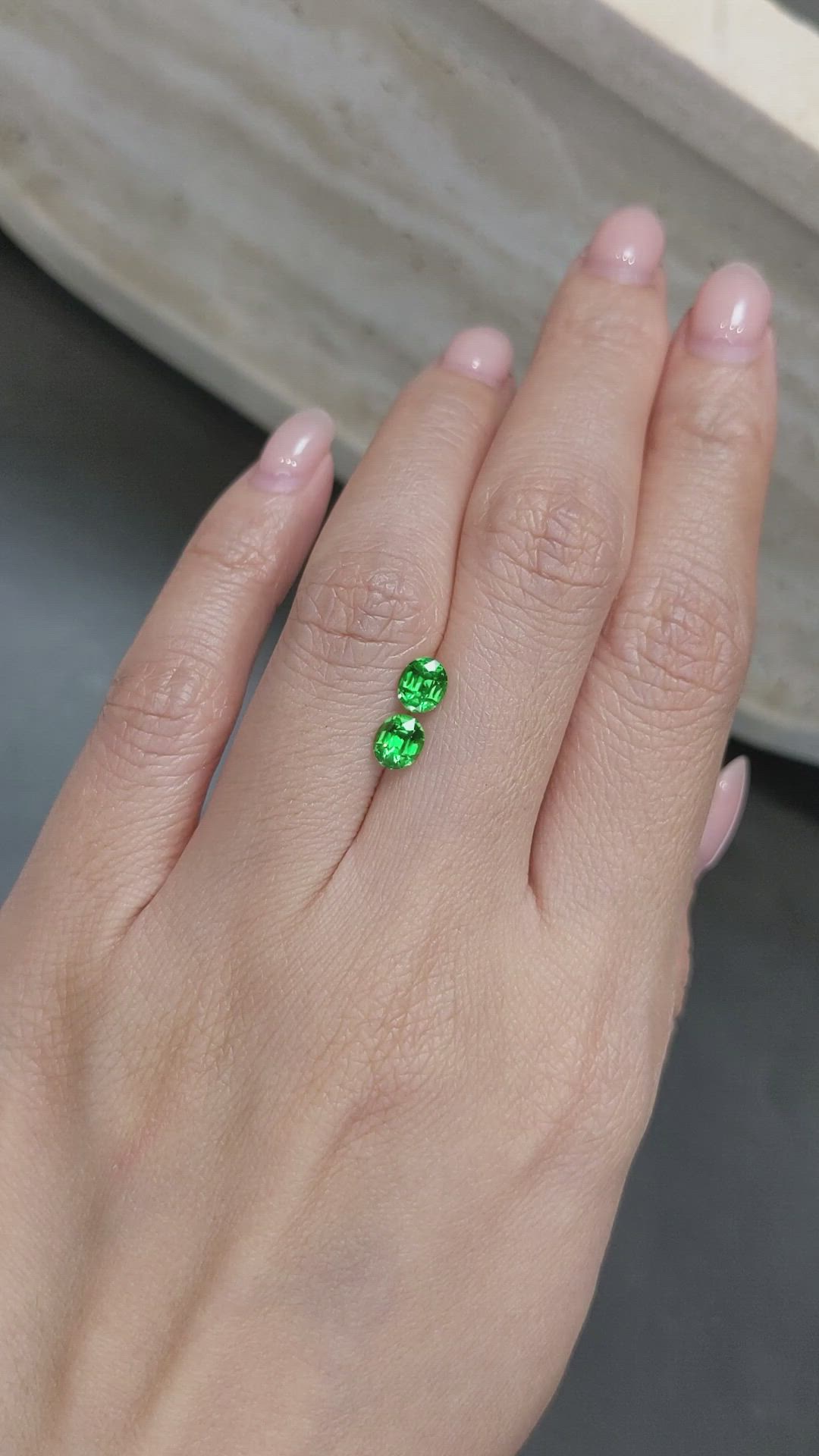 1.16&nbsp;Ct.Tw.Total Carat Weight Tsavorite Garnet Pair from Tanzania Size Video