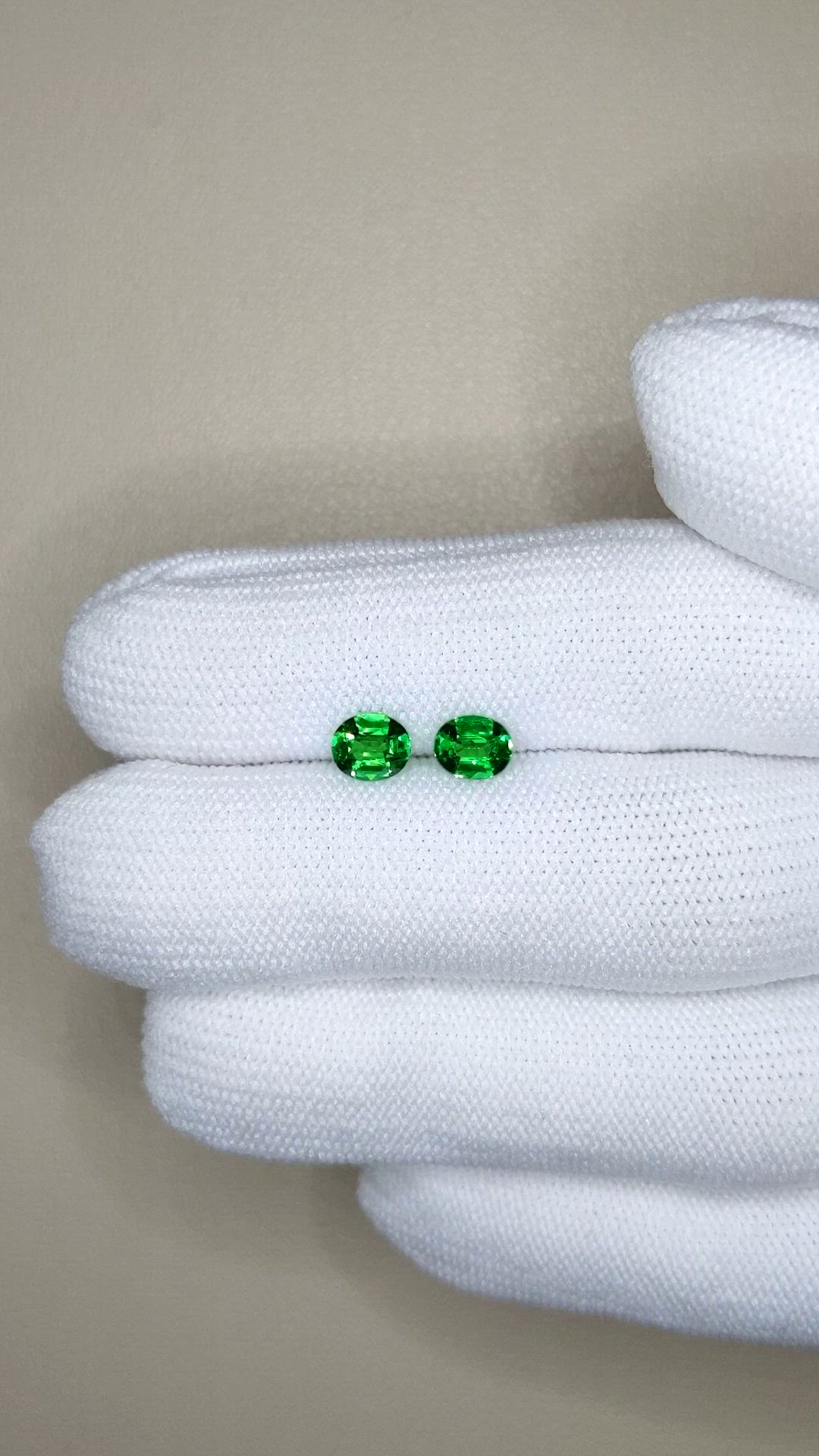 1.08 Ct.Tw.Total Carat Weight Tsavorite Garnet Pair from Tanzania Size Video