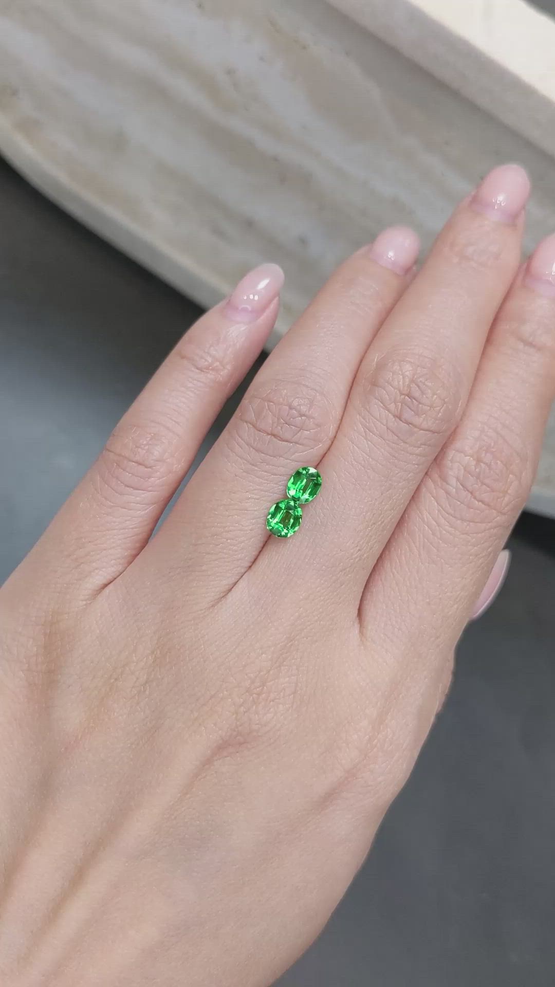 1.08 Ct.Tw.Total Carat Weight Tsavorite Garnet Pair from Tanzania Size Video