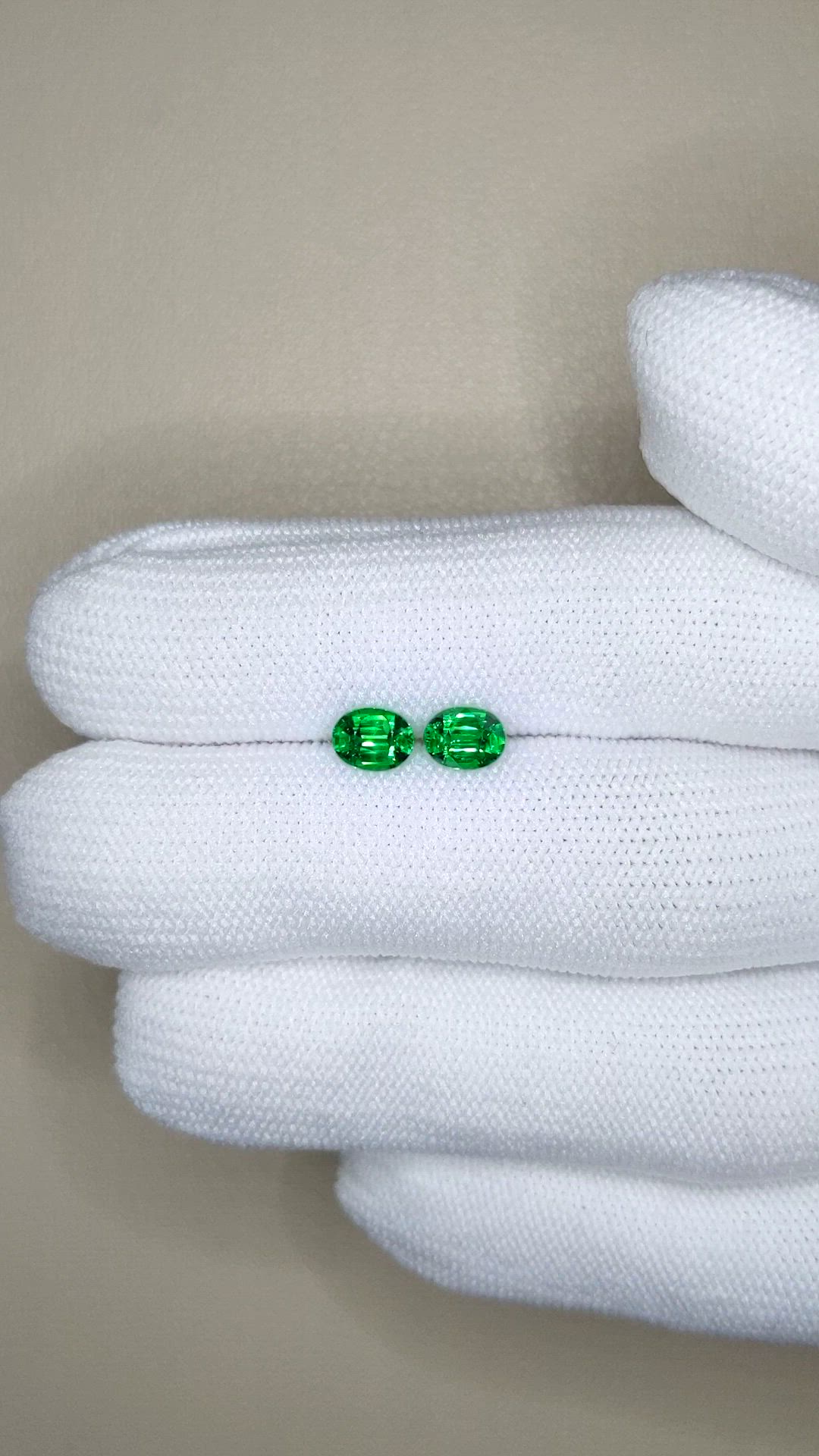 1.29 Ct.Tw.Total Carat Weight Tsavorite Garnet Pair from Tanzania Size Video