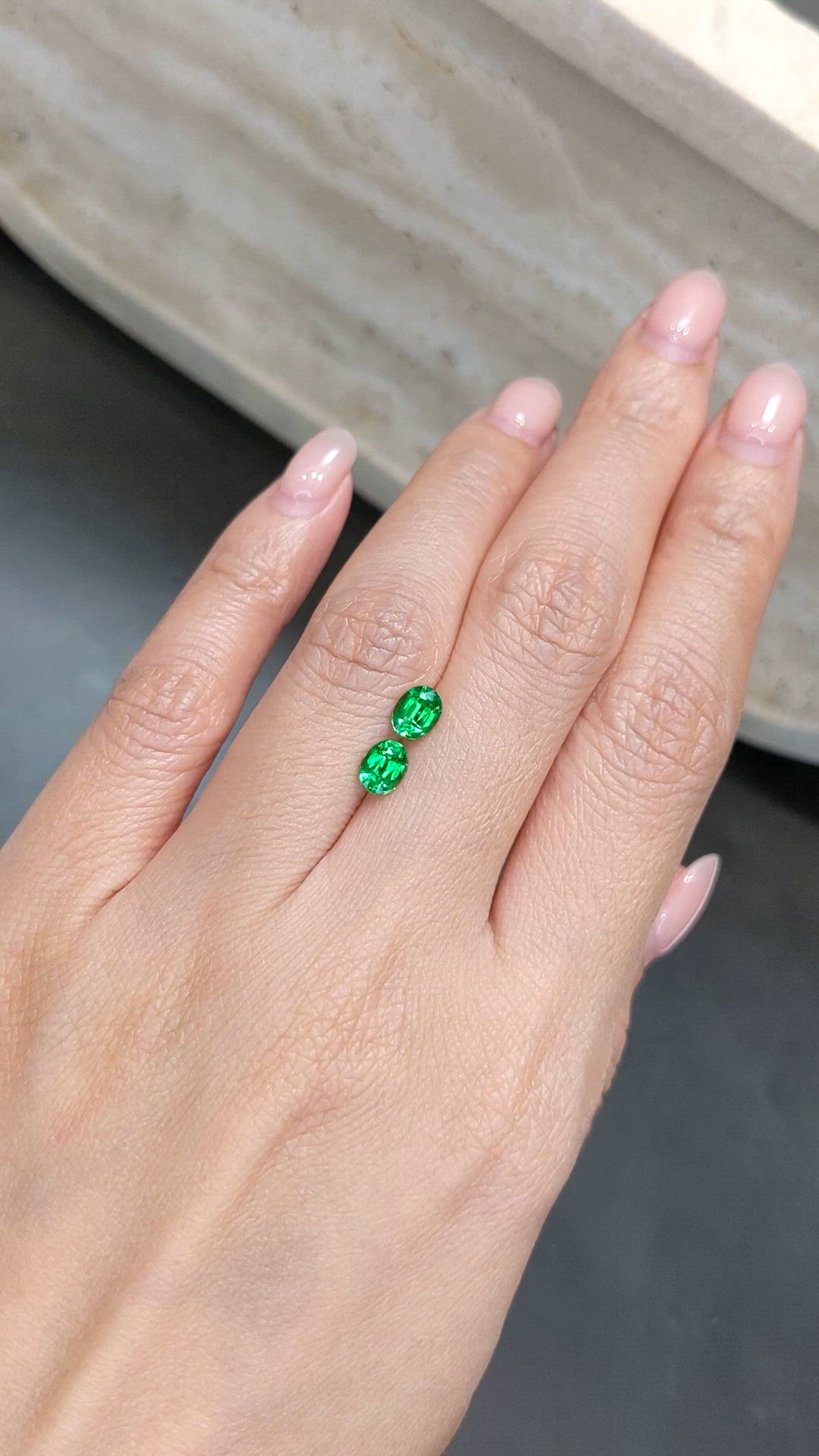 1.29 Ct.Tw.Total Carat Weight Tsavorite Garnet Pair from Tanzania Size Video