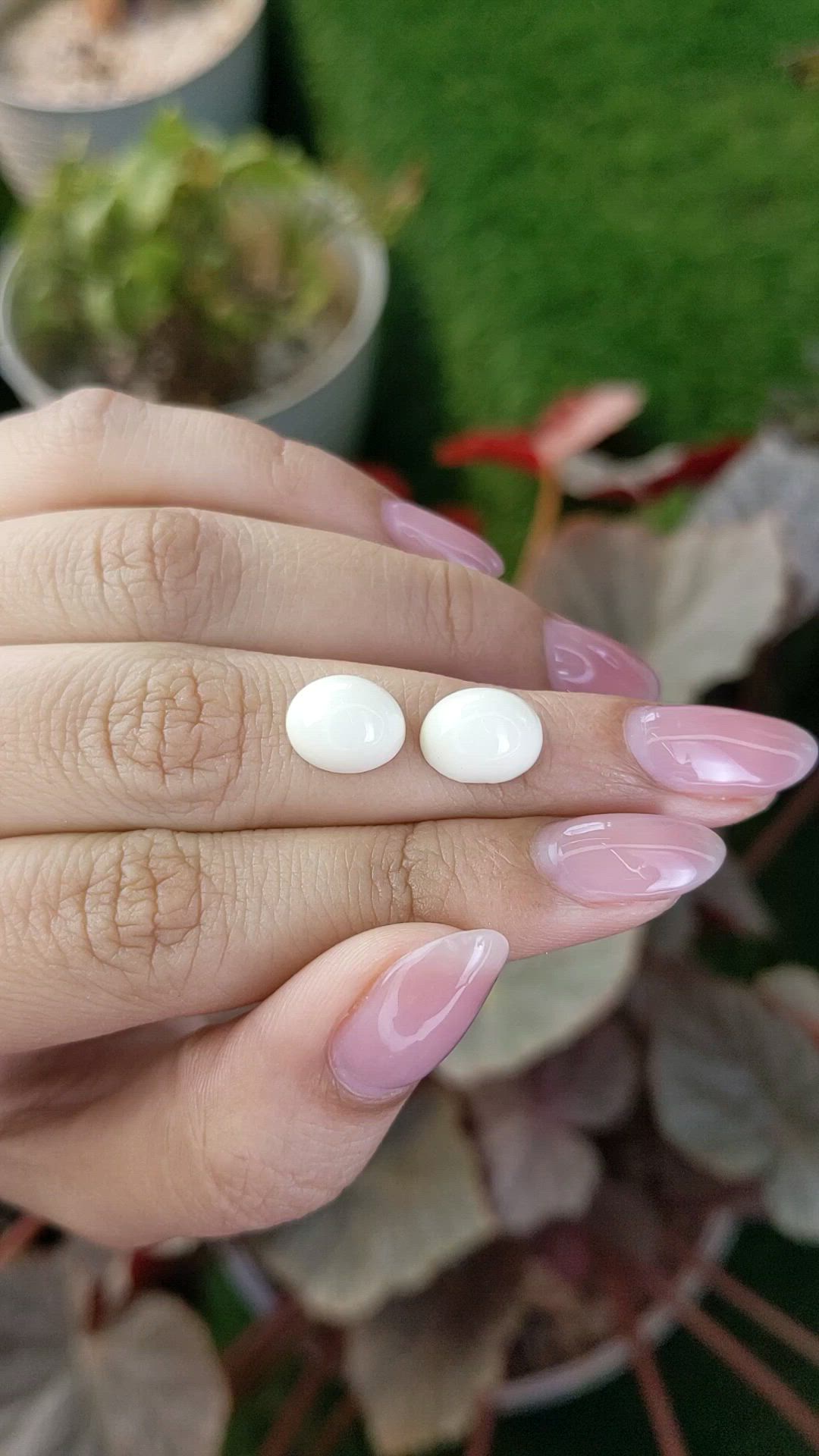 7.22&nbsp;Ct.Tw.Total Carat Weight Salmon and White Cabochon Coral Pair from Italy Size Video