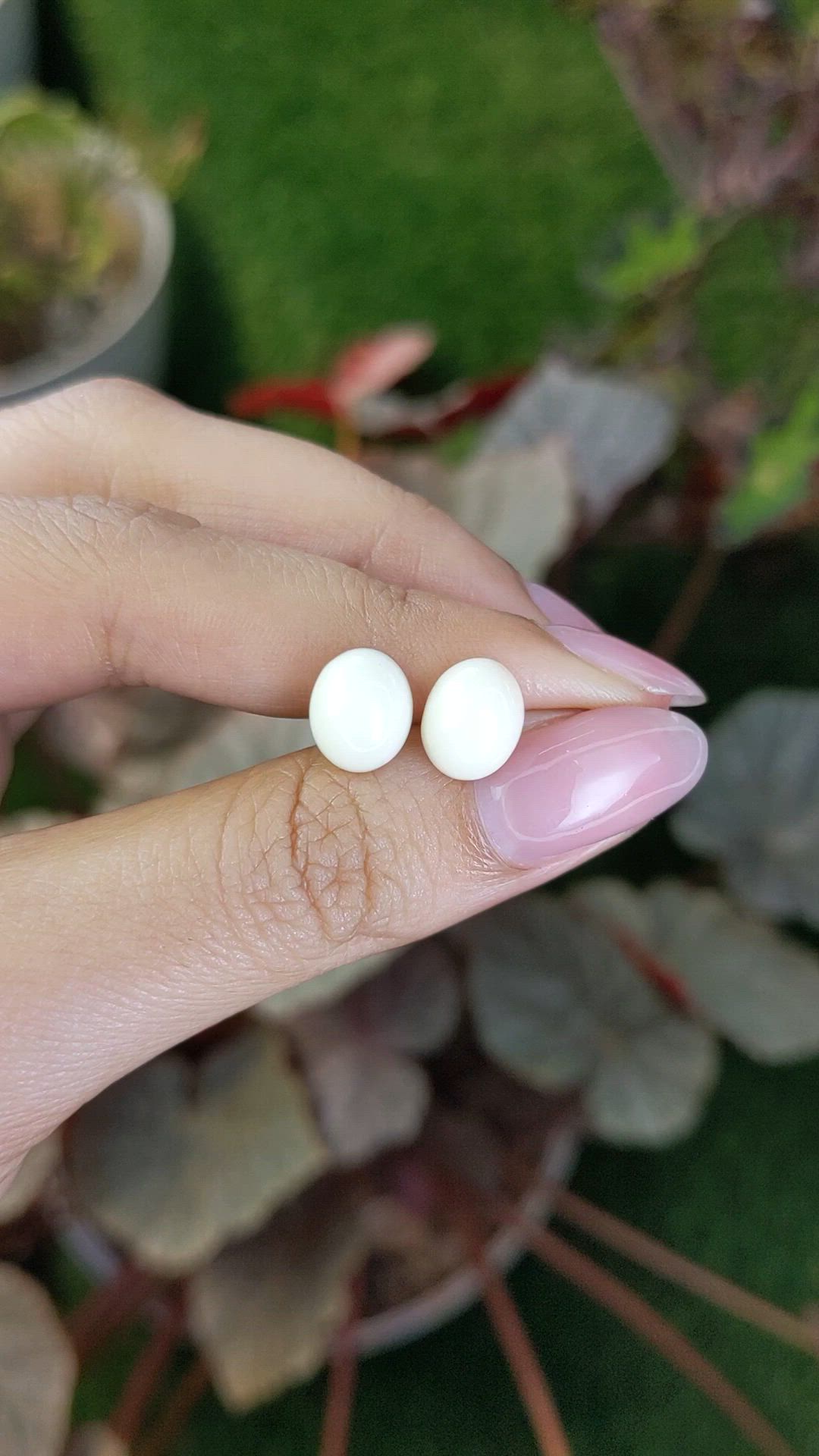 5.19&nbsp;Ct.Tw.Total Carat Weight Salmon and White Cabochon Coral Pair from Italy Size Video