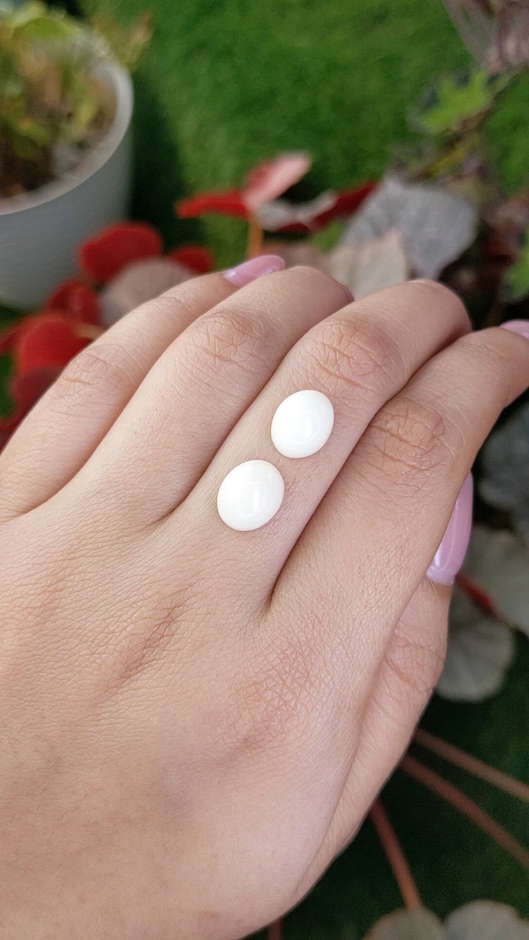 7.54&nbsp;Ct.Tw.Total Carat Weight Salmon and White Cabochon Coral Pair from Italy Size Video