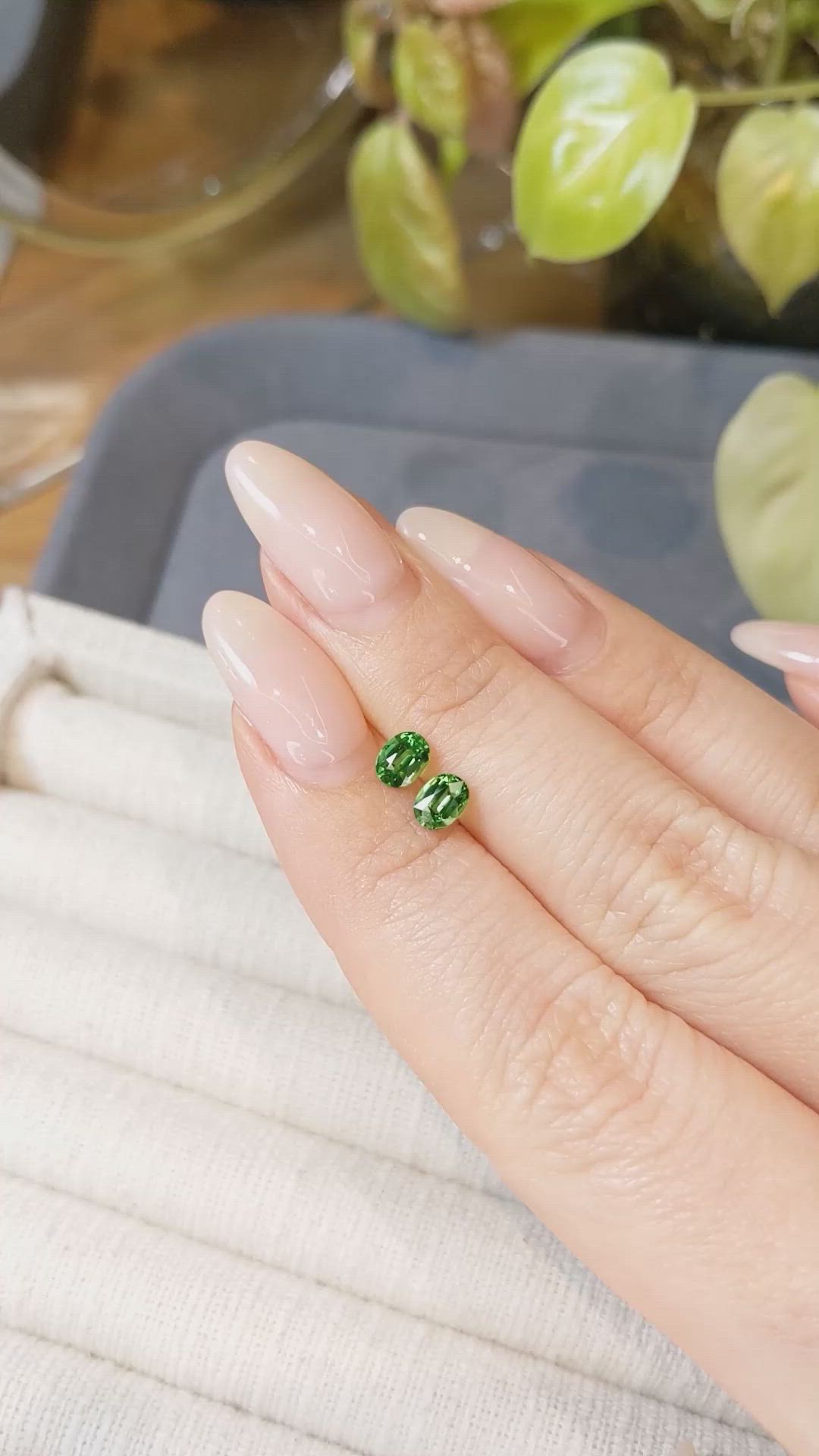 0.85 Ct.Tw.Total Carat Weight Tsavorite Garnet Pair from Tanzania Size Video