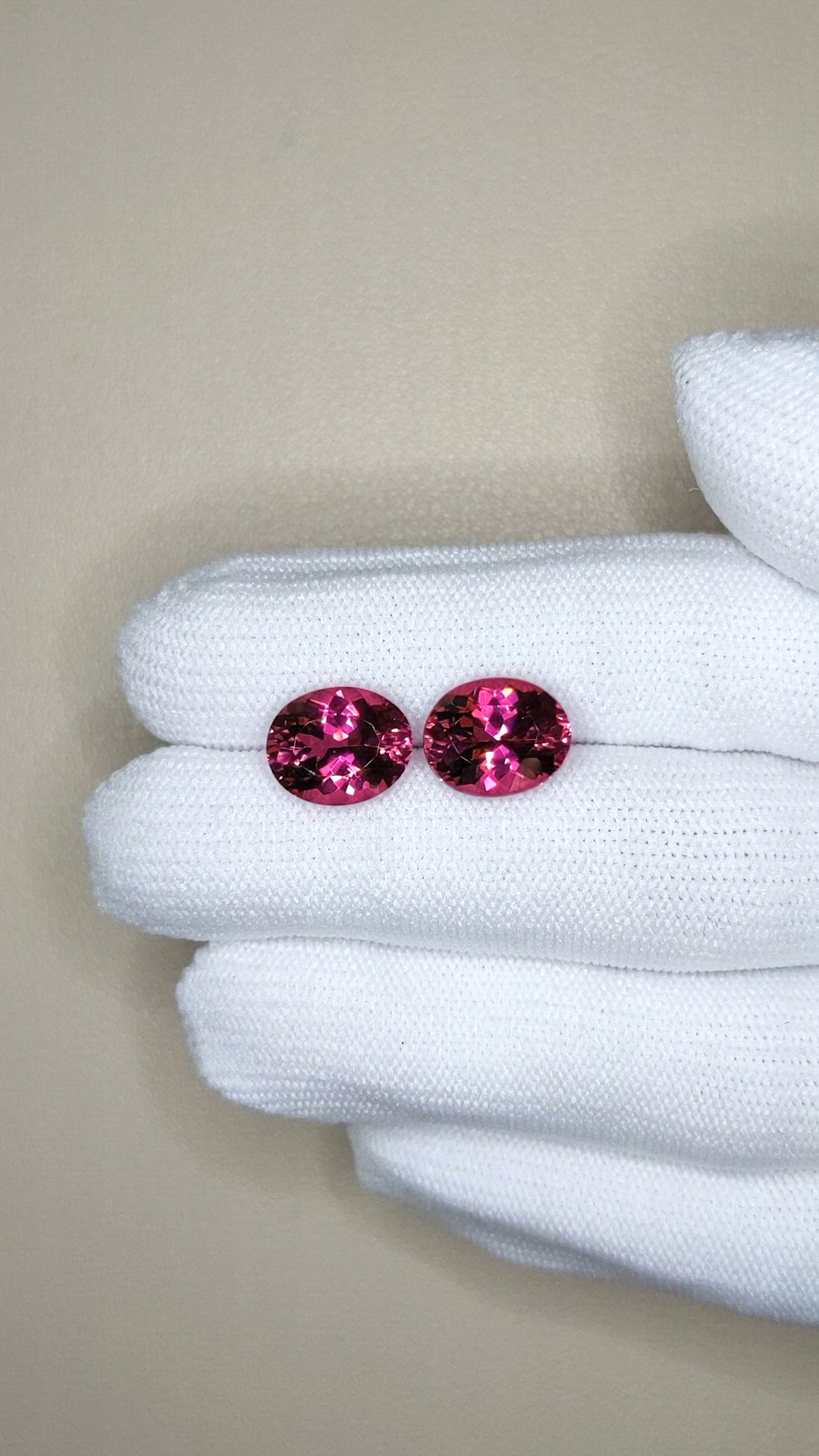 7.12&nbsp;Ct.Tw.Total Carat Weight Pink Tourmaline Pair from Brazil Size Video