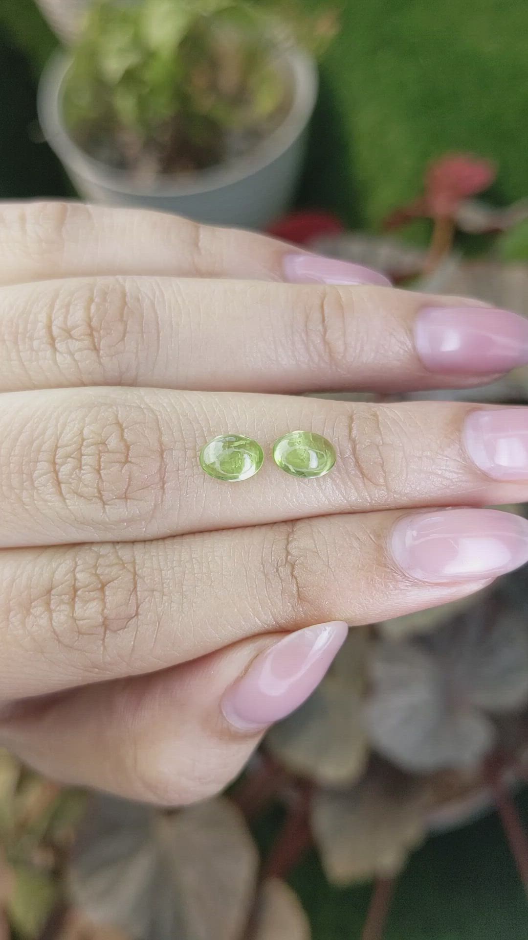1.64&nbsp;Ct.Tw.Total Carat Weight Green (Lime Green) Cabochon Peridot Pair from Ceylon (Sri Lanka) Size Video