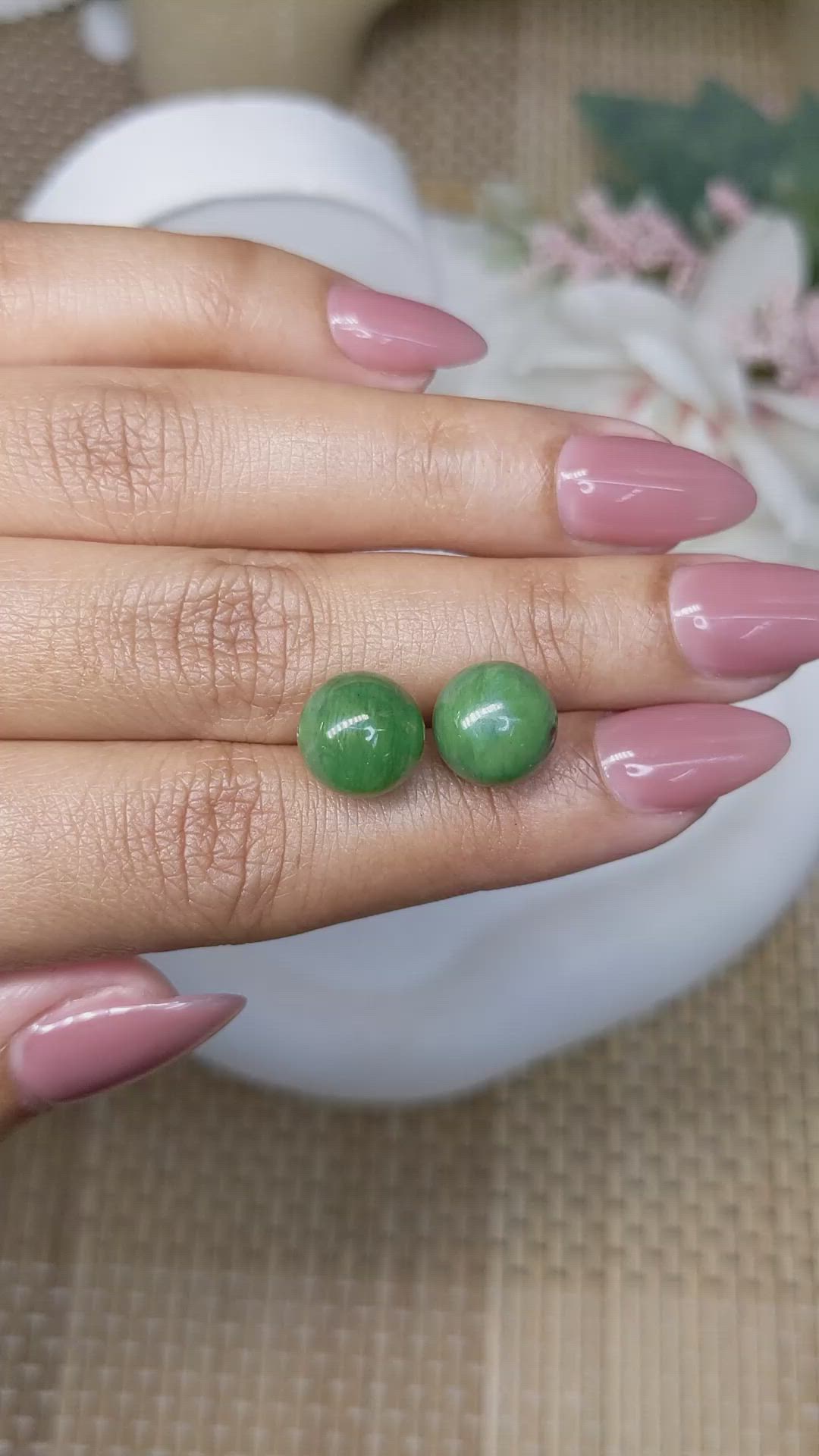 15.54&nbsp;Ct.Tw.Total Carat Weight Green Jade Pair from Burma (Myanmar) Size Video