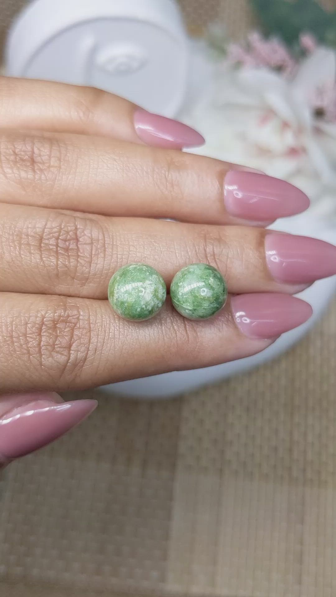 15.18&nbsp;Ct.Tw.Total Carat Weight Green Jade Pair from Burma (Myanmar) Size Video
