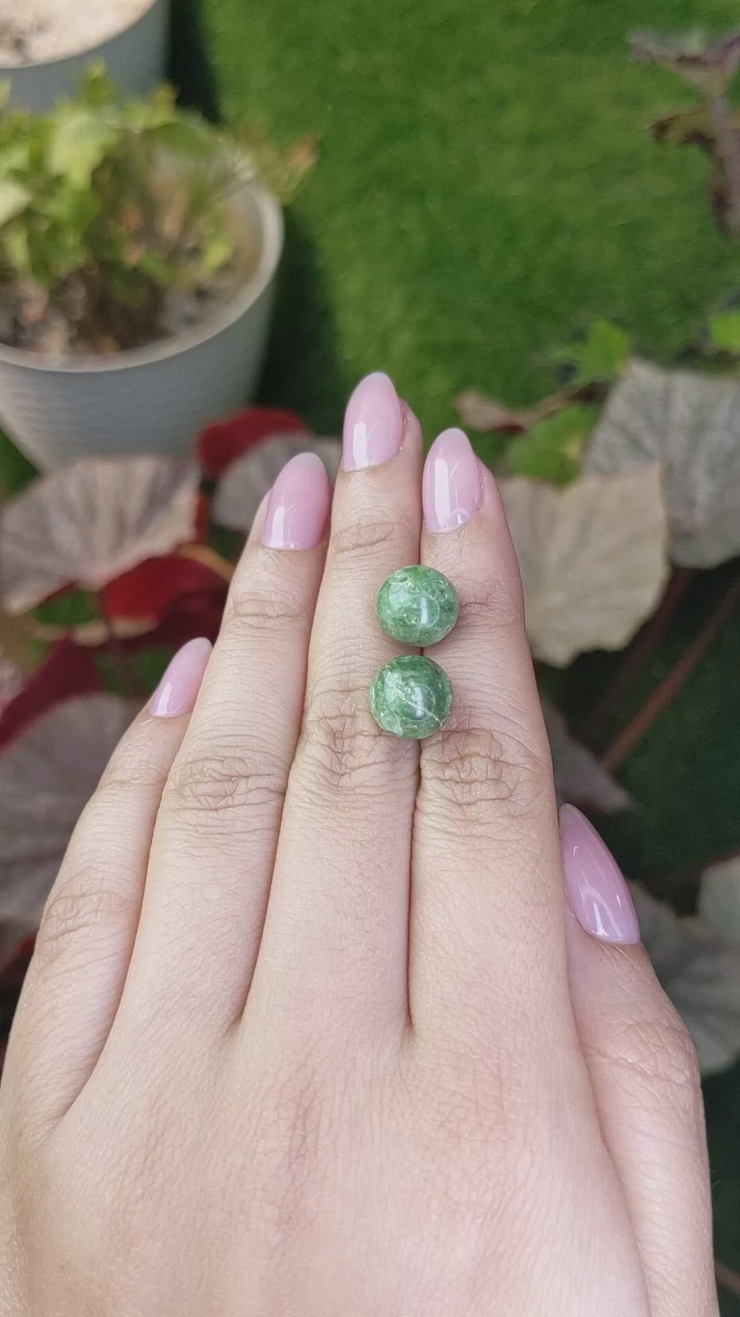 15.21&nbsp;Ct.Tw.Total Carat Weight Green Jade Pair from Burma (Myanmar) Size Video