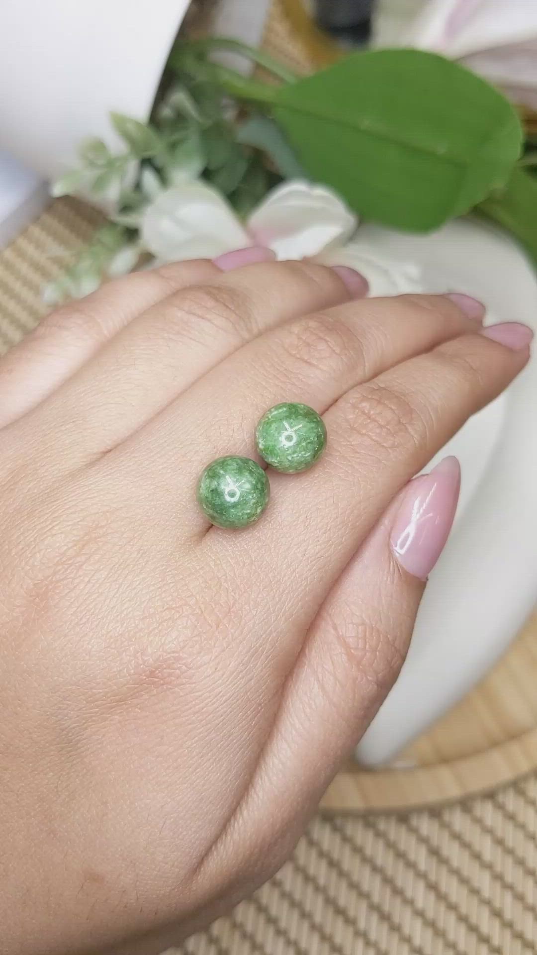 15.00 Ct.Tw.Total Carat Weight Green Jade Pair from Burma (Myanmar) Size Video