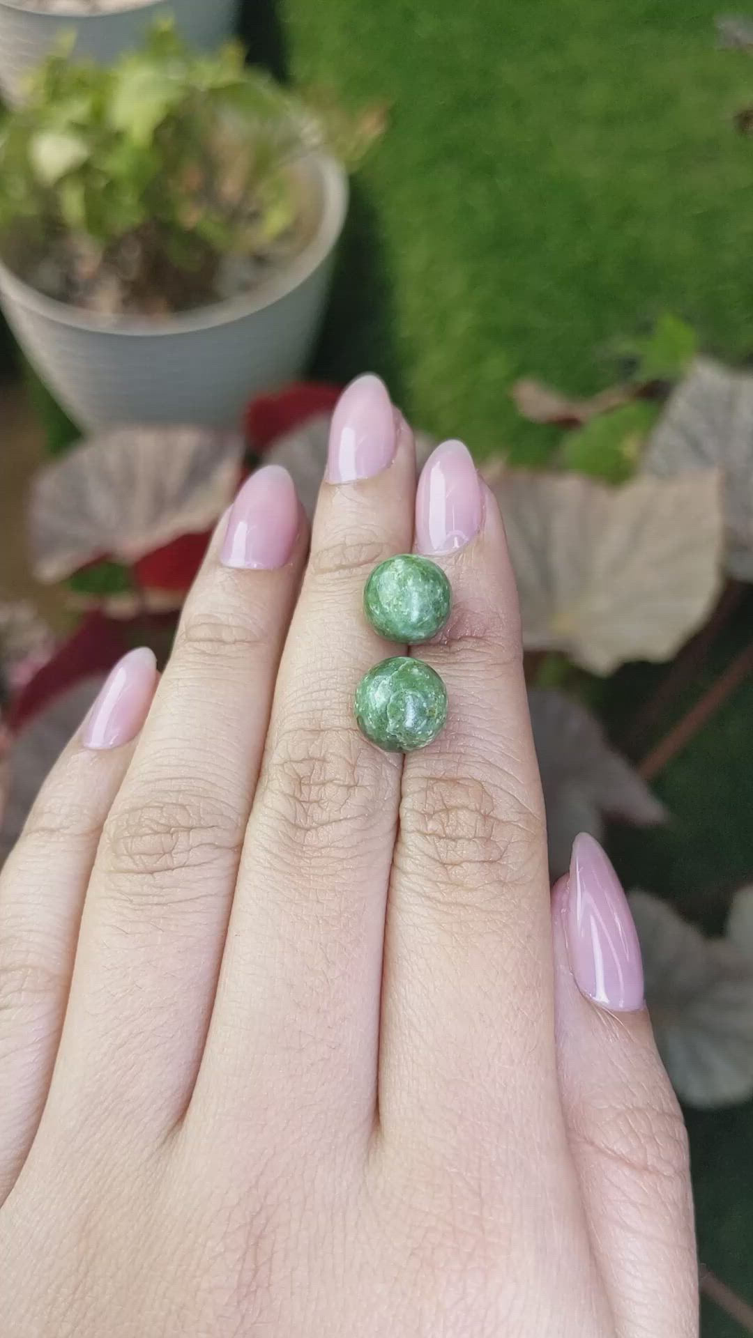14.93&nbsp;Ct.Tw.Total Carat Weight Green Jade Pair from Burma (Myanmar) Size Video