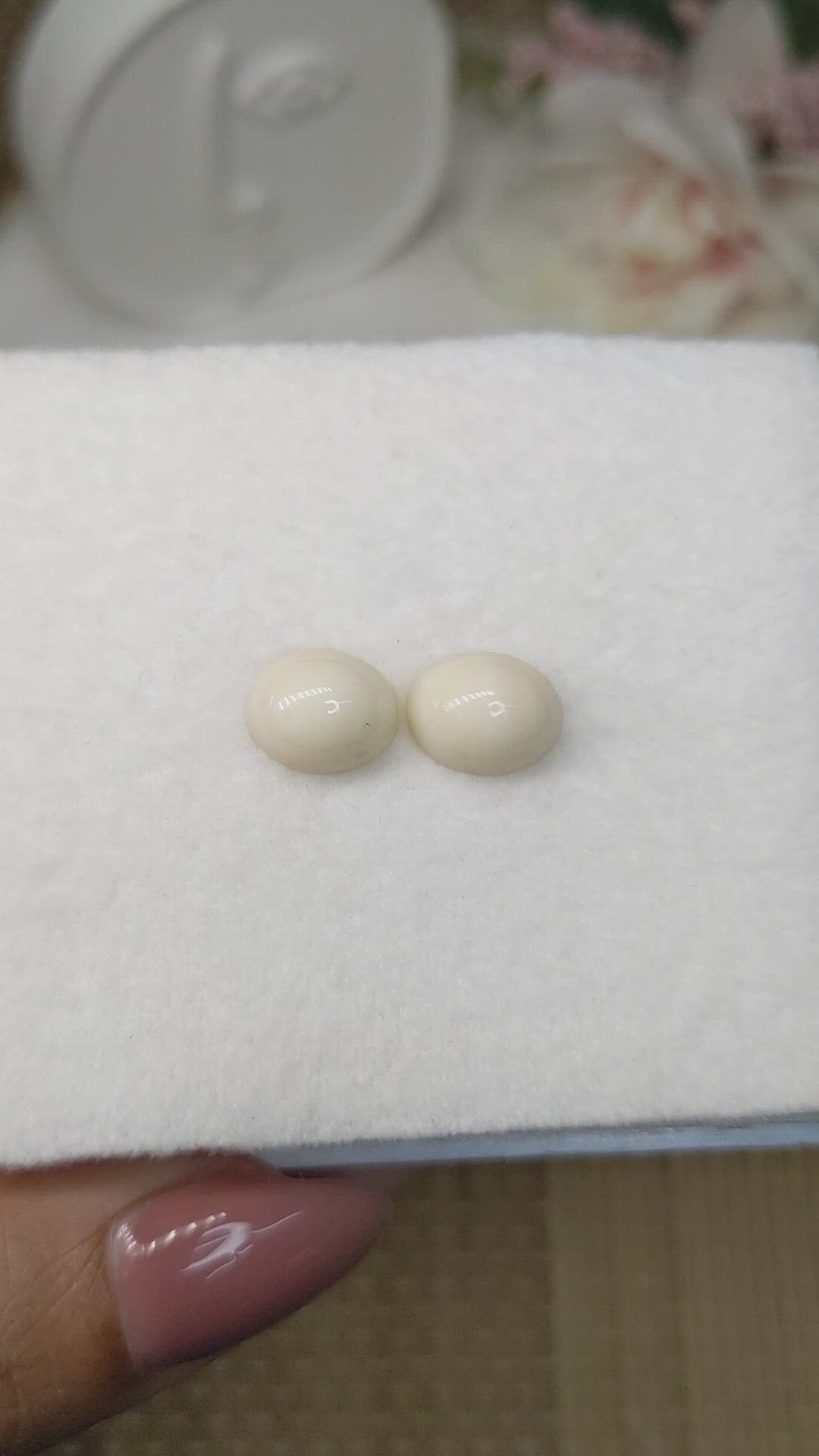 6.81&nbsp;Ct.Tw.Total Carat Weight Salmon and White Cabochon Coral Pair from Italy Size Video