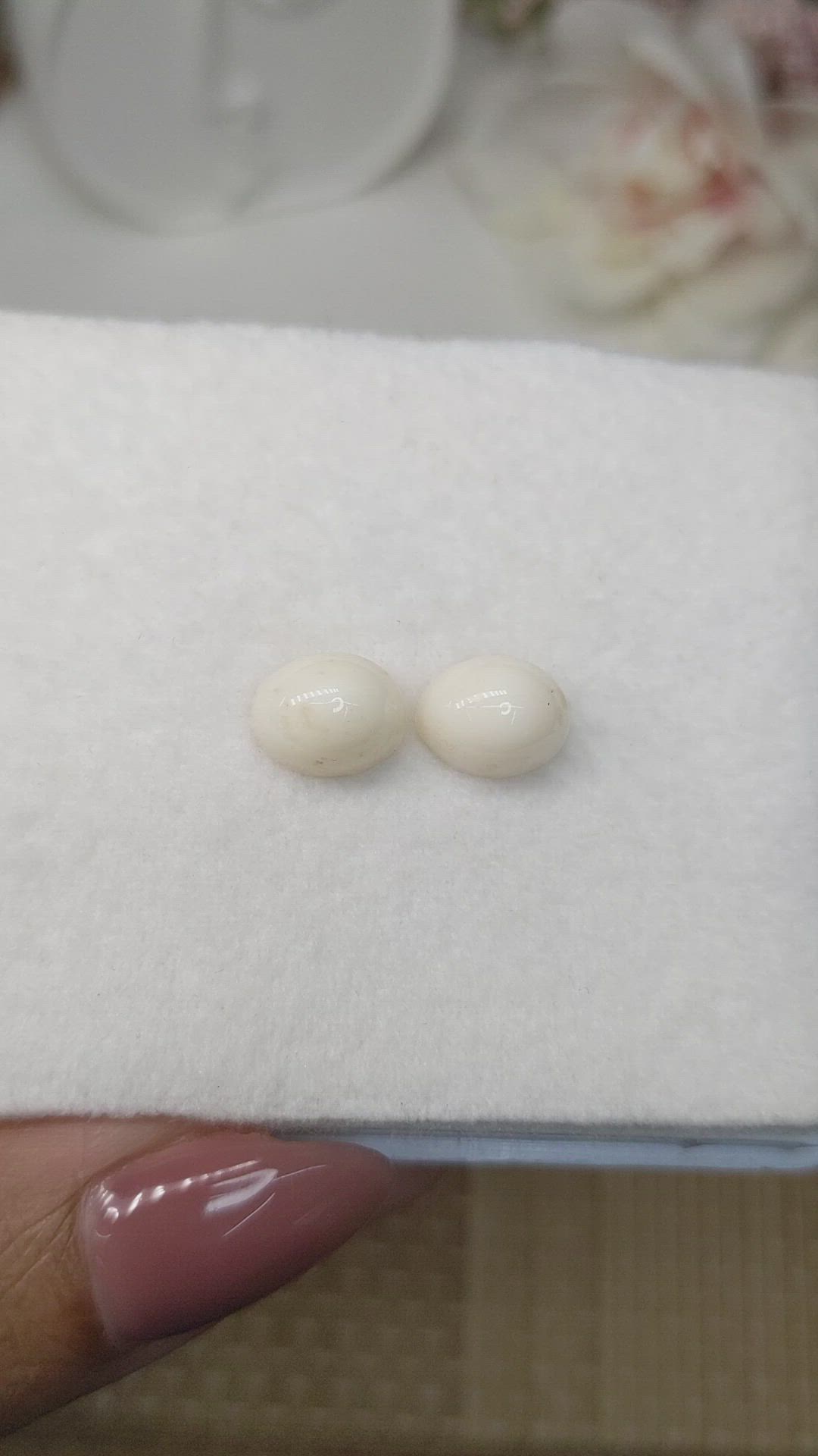6.84&nbsp;Ct.Tw.Total Carat Weight Salmon and White Cabochon Coral Pair from Italy Size Video