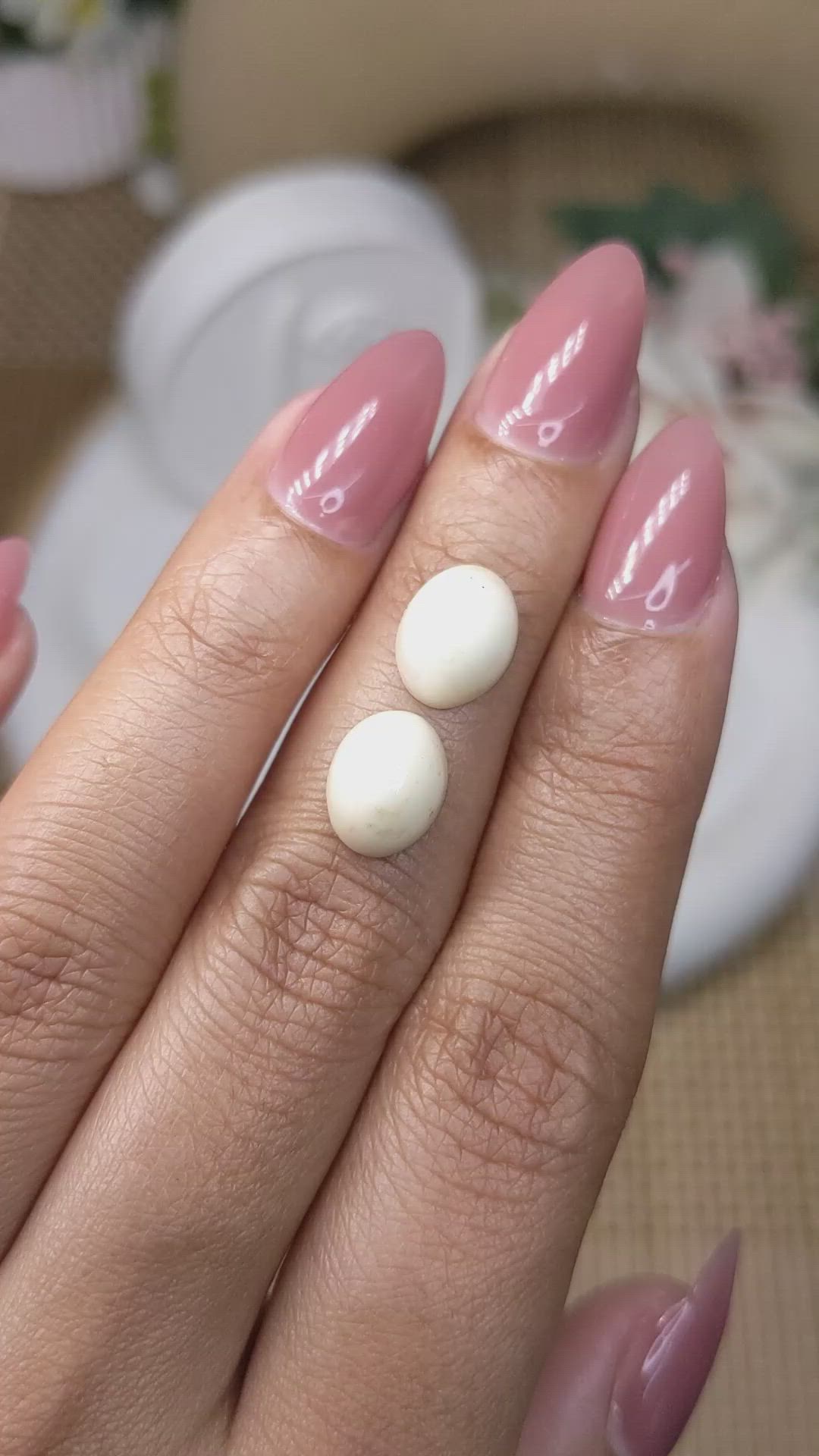 6.84&nbsp;Ct.Tw.Total Carat Weight Salmon and White Cabochon Coral Pair from Italy Size Video
